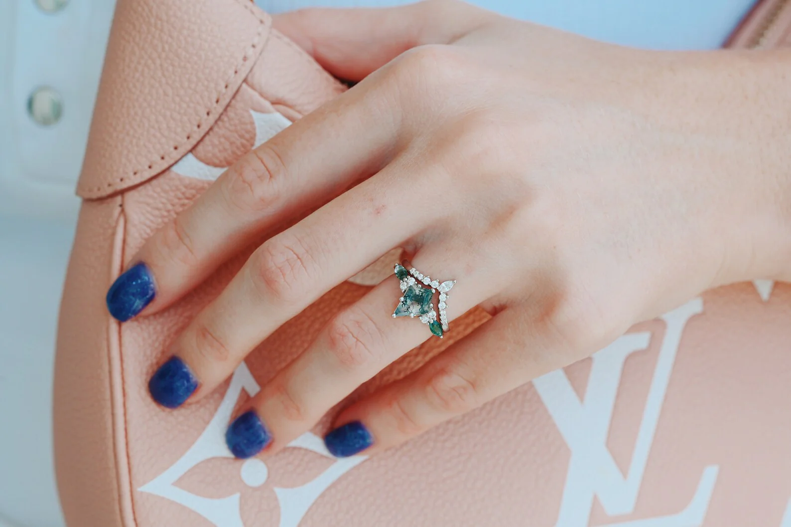 Skye Kite® Green Moss Agate Engagement Ring Set in 14K White Gold - Image 6