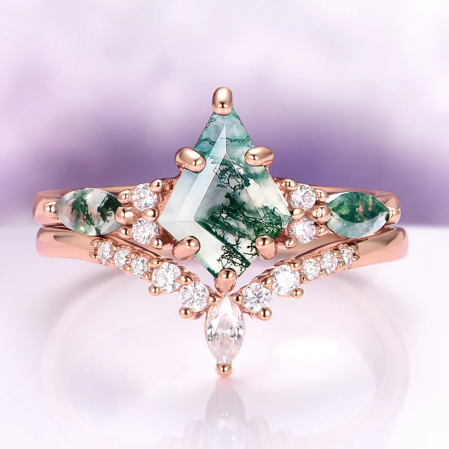 Skye Kite® Green Moss Agate Engagement Ring Set in 14K Solid Rose Gold