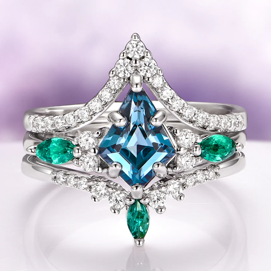 Skye Kite® London Blue Topaz & Emerald Deer Couples Ring Set - Image 4