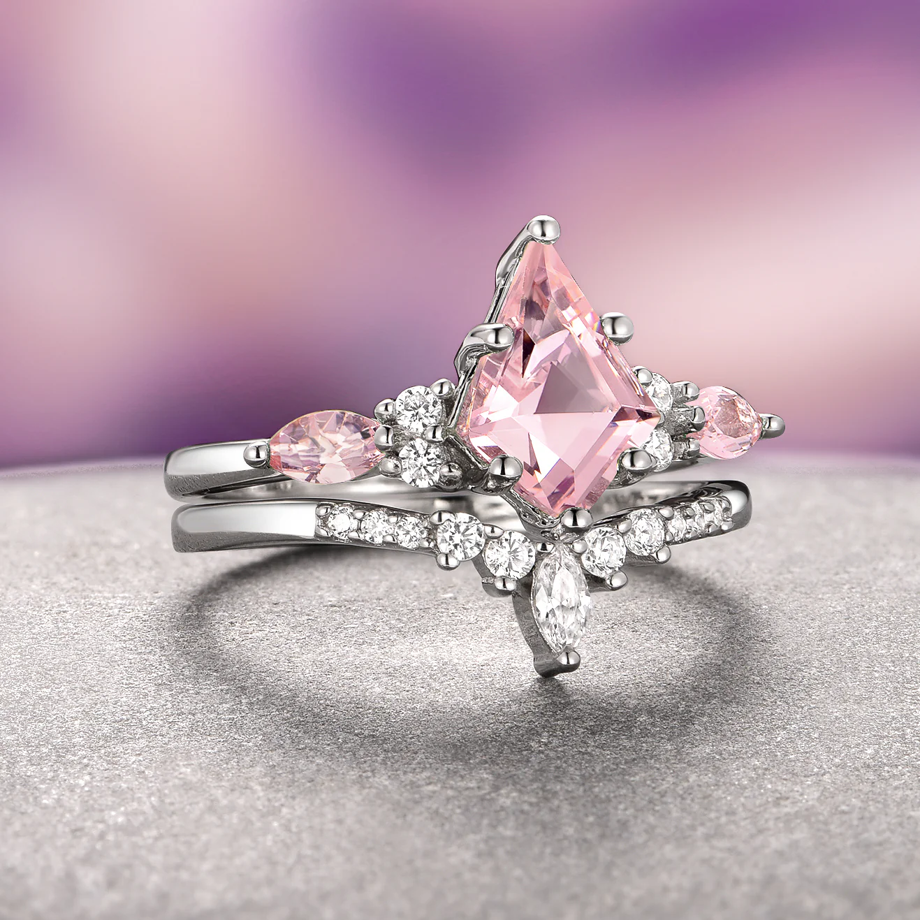 Skye Kite® Morganite Engagement Ring Set- 14K White Gold - Image 2