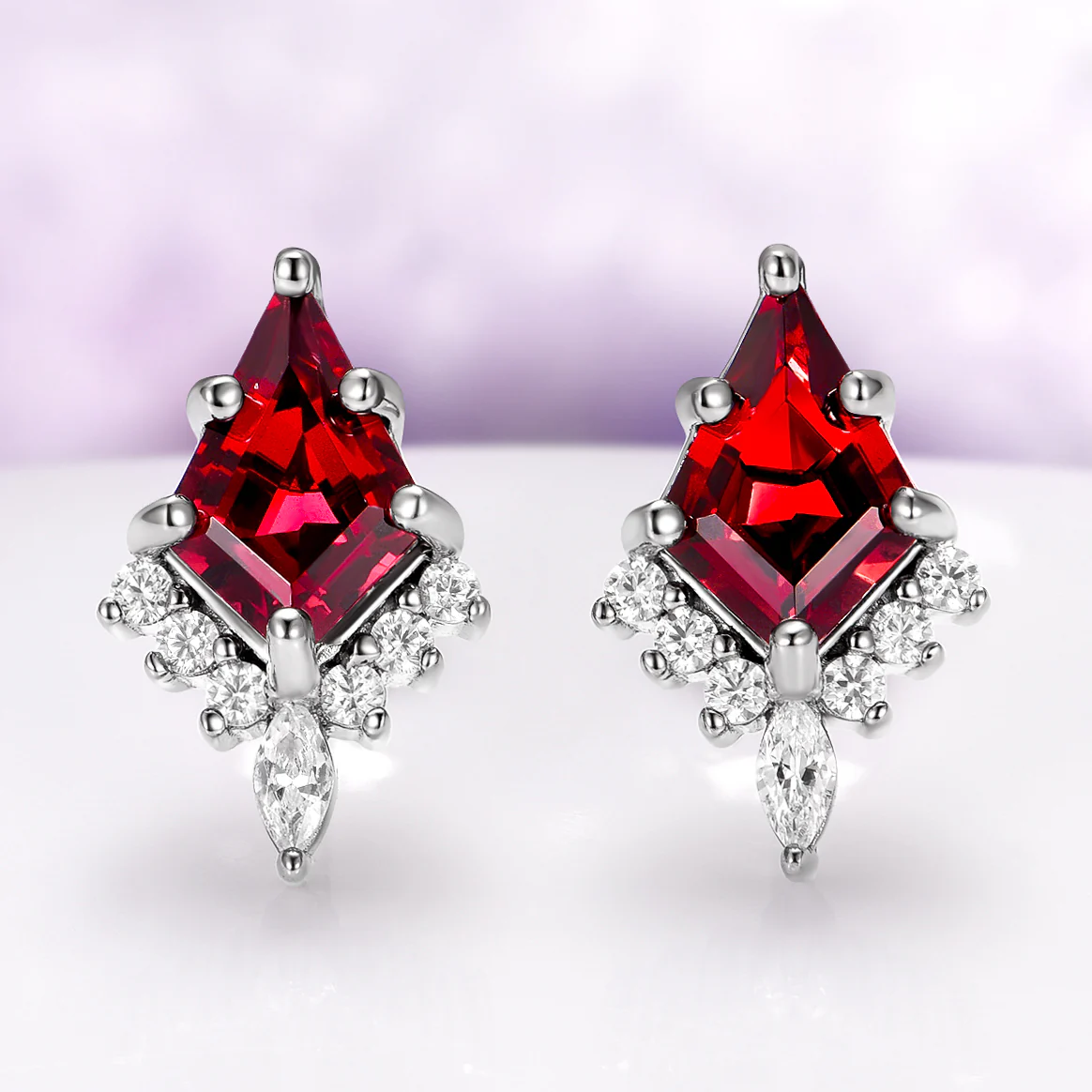 Skye Kite® Natural Red Garnet Stud Earrings in Black Ruthenium