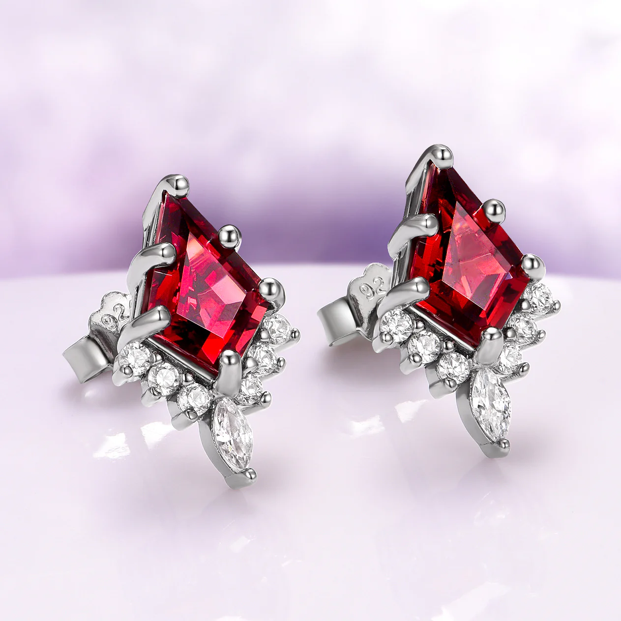 Skye Kite® Natural Red Garnet Stud Earrings in Black Ruthenium - Image 2