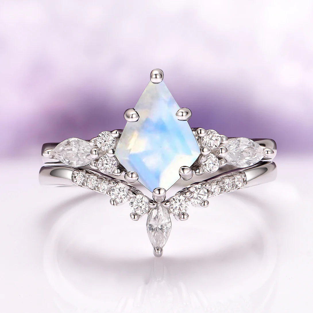 Skye Kite® Rainbow Moonstone Engagement Ring Set in 14K White Gold
