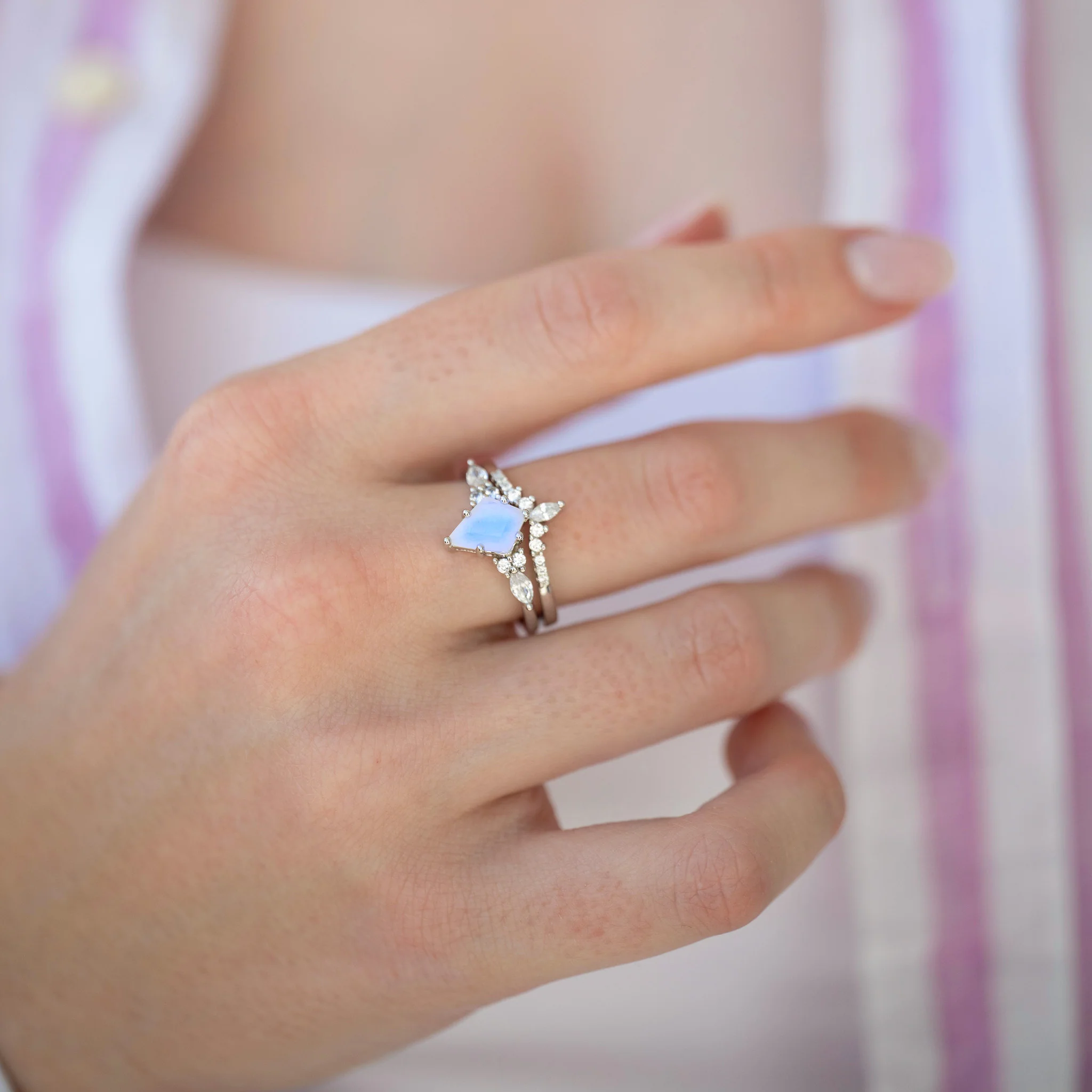 Skye Kite® Rainbow Moonstone Engagement Ring Set in 14K White Gold - Image 3