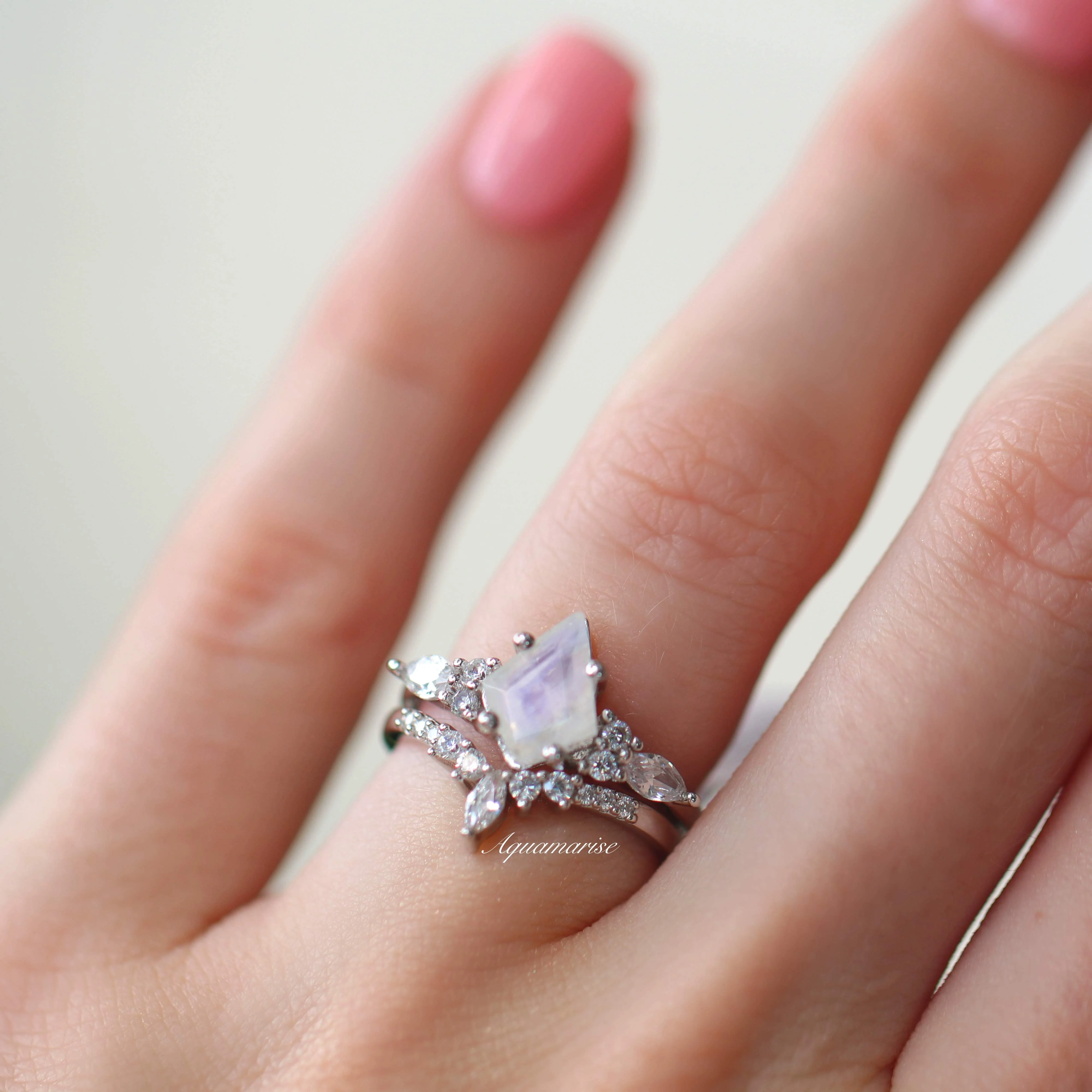 Skye Kite® Rainbow Moonstone Engagement Ring Set in 14K White Gold - Image 5