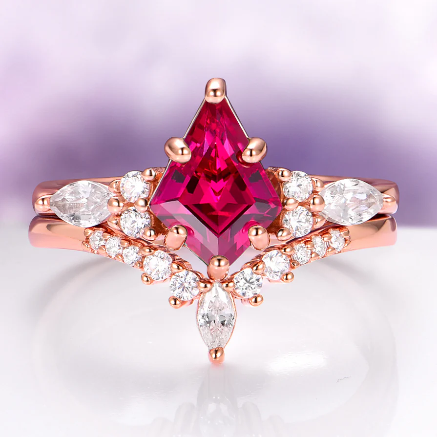 Skye Kite® Lab-Grown Ruby Engagement Ring Set in 14K Solid Rose Gold