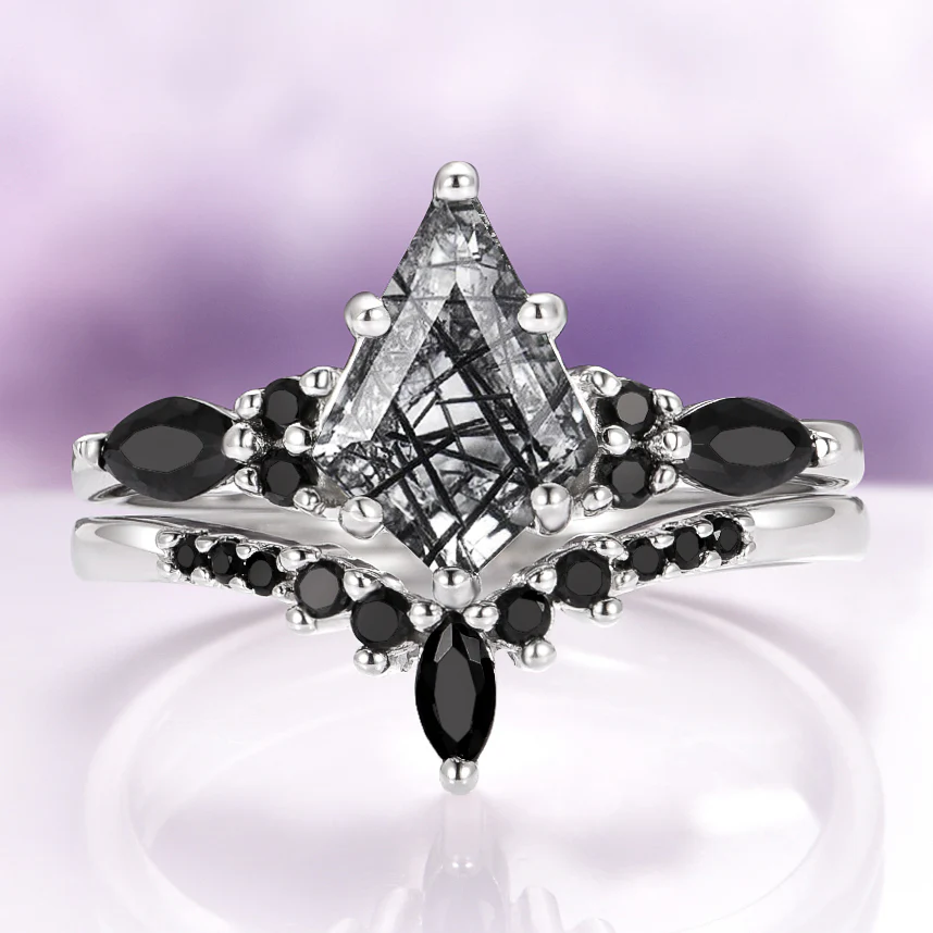 Skye Kite® Rutilated Quartz & Black Onyx Engagement Ring Set in 14K White Gold