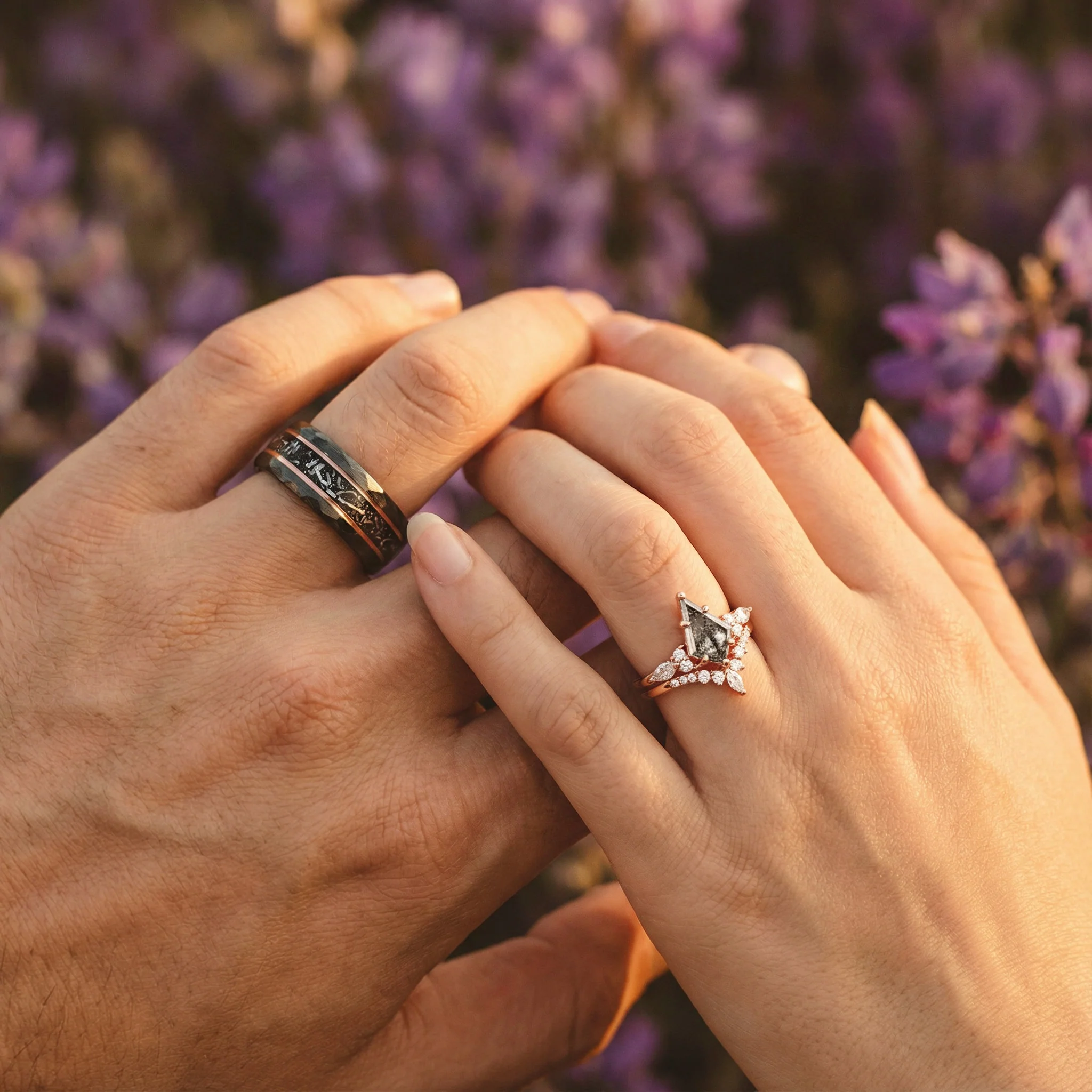 Skye Kite® Galaxy Salt & Pepper (Herkimer) Diamond & Meteorite Couples Ring Set - Image 5