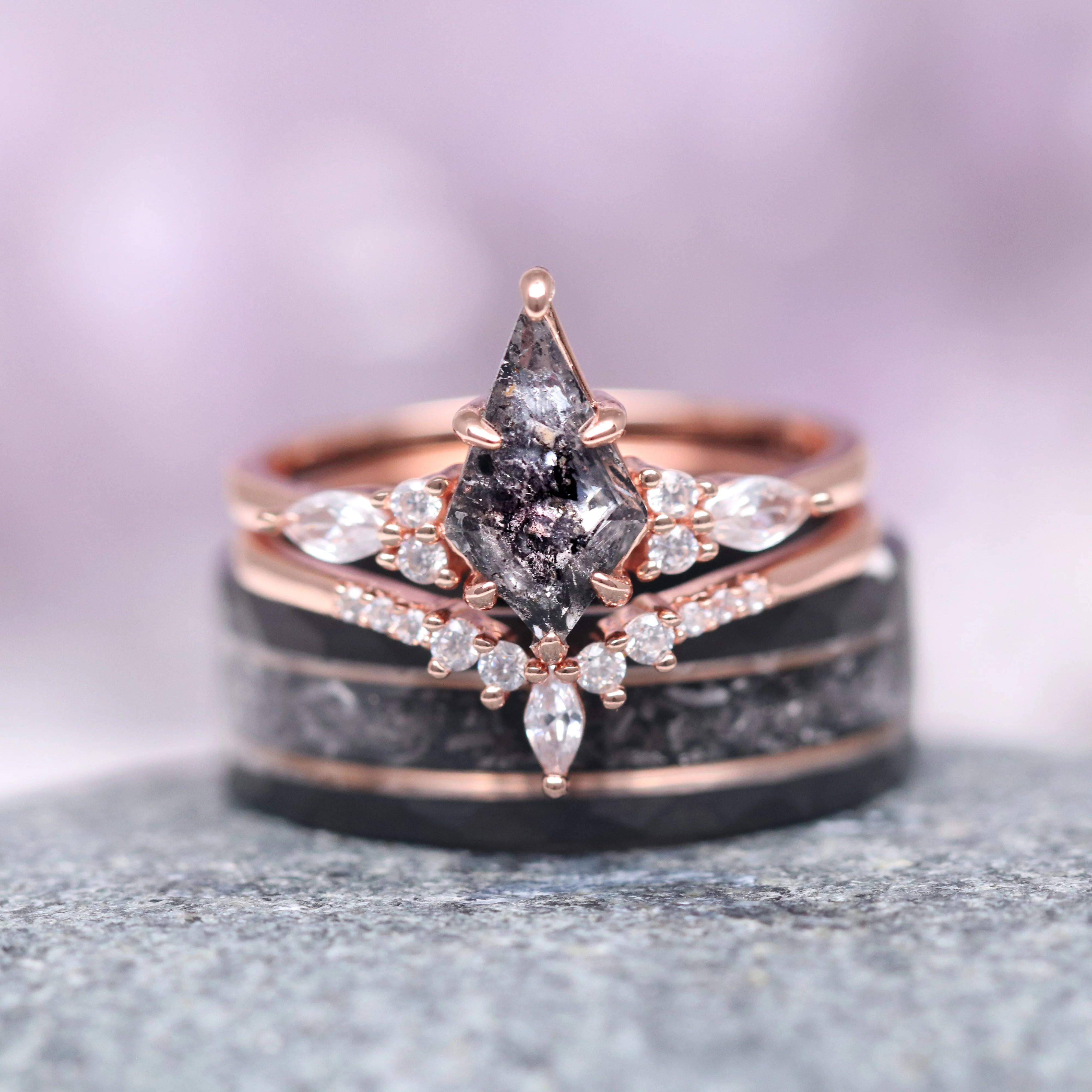 Skye Kite® Galaxy Salt & Pepper (Herkimer) Diamond & Meteorite Couples Ring Set - Image 6