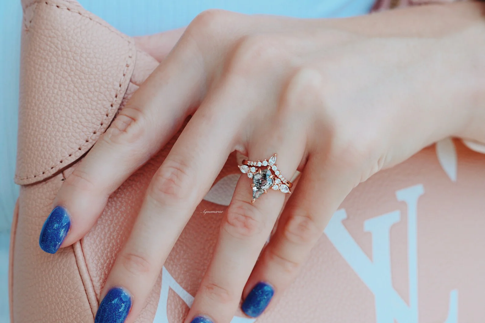 Skye Kite® Natural Herkimer Diamond Engagement Ring Set in 14K Solid Rose Gold - Image 7