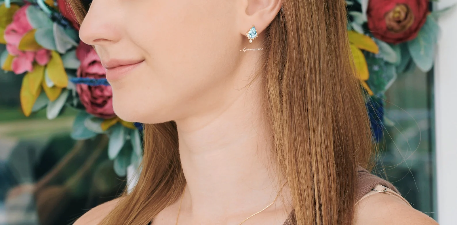 Skye Kite® Aquamarine Stud Earrings in 14K Yellow Gold Vermeil - Image 2