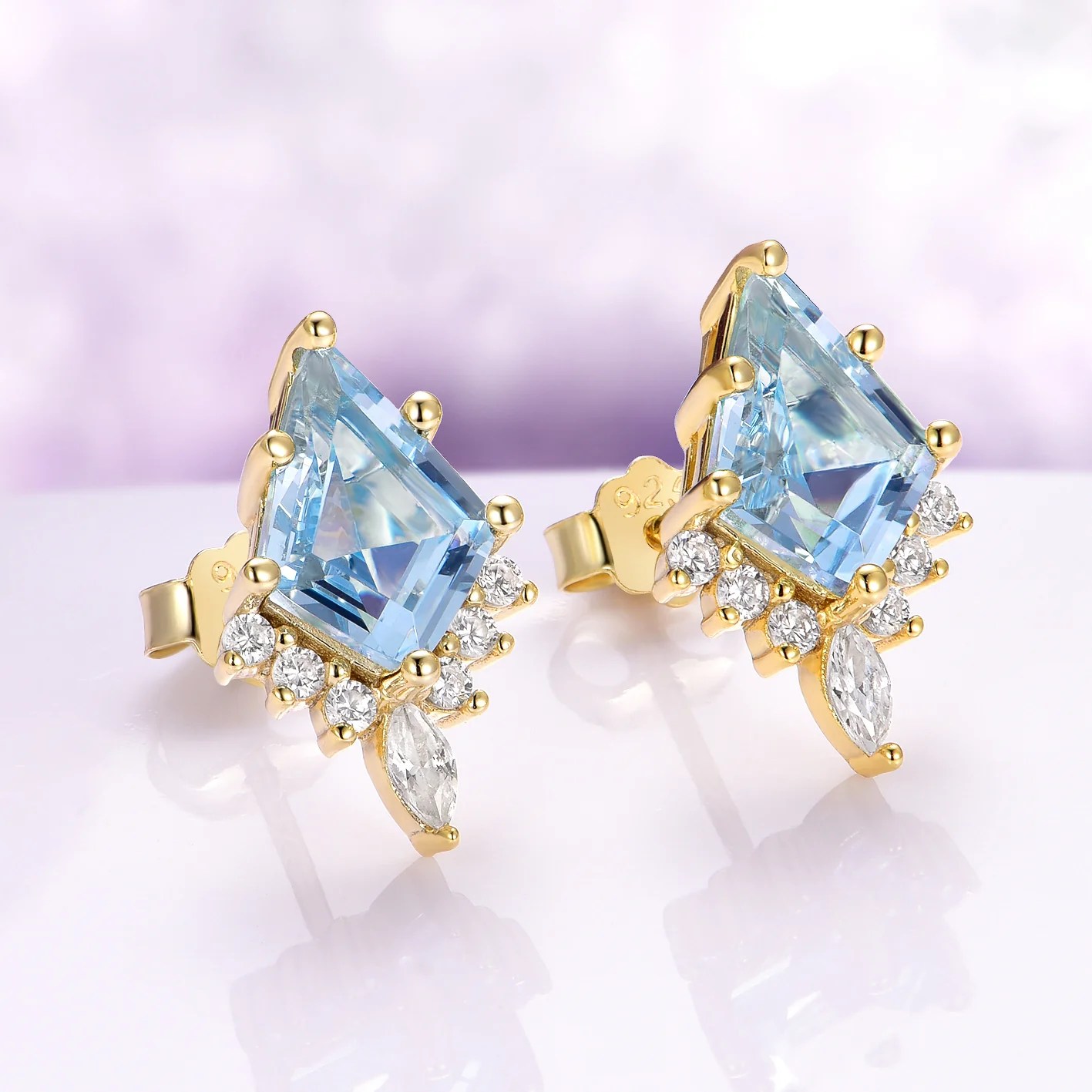 Skye Kite® Aquamarine Stud Earrings in 14K Yellow Gold Vermeil - Image 4