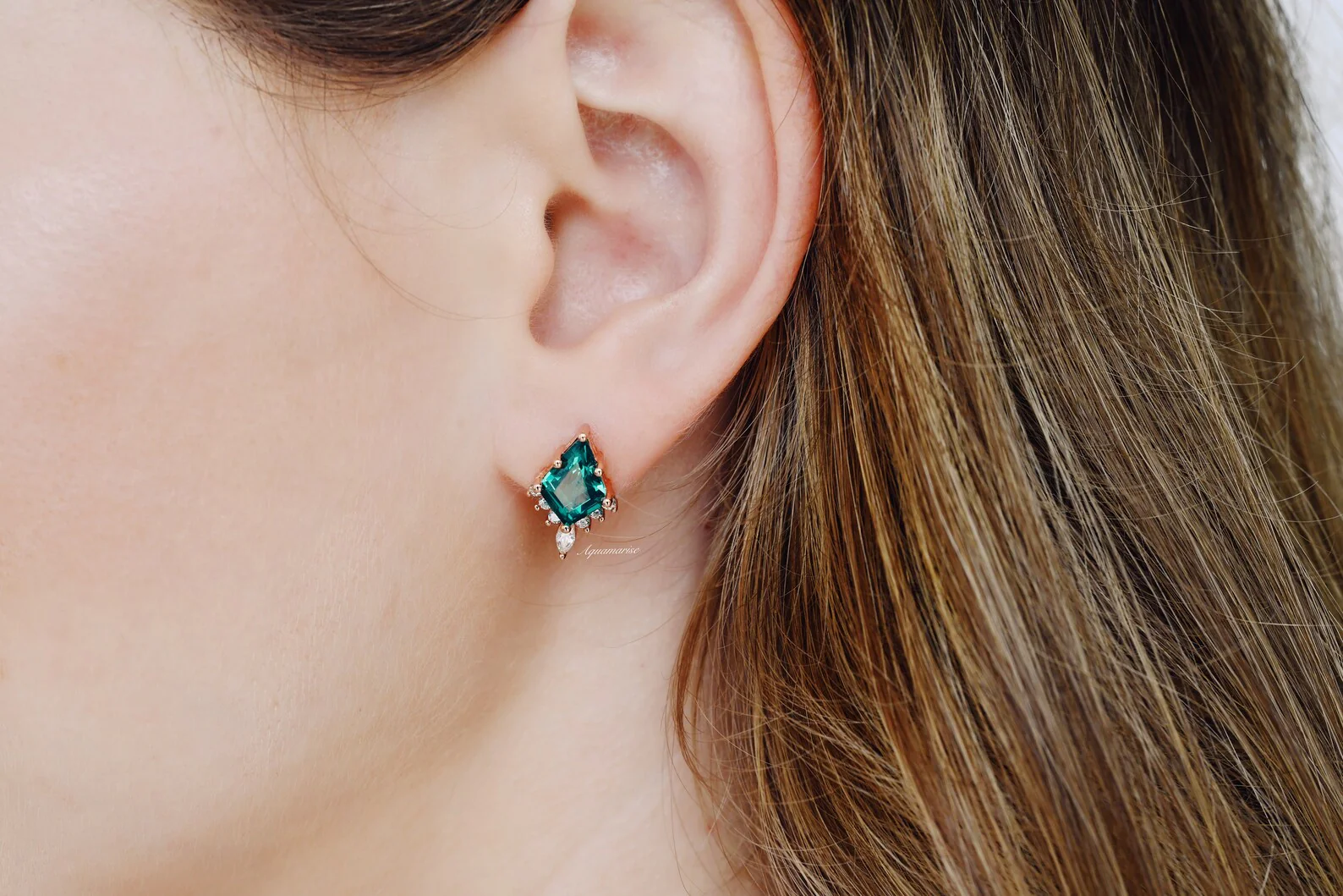 Skye Kite® Emerald Stud Earrings in 14K Rose Gold Vermeil - Image 3