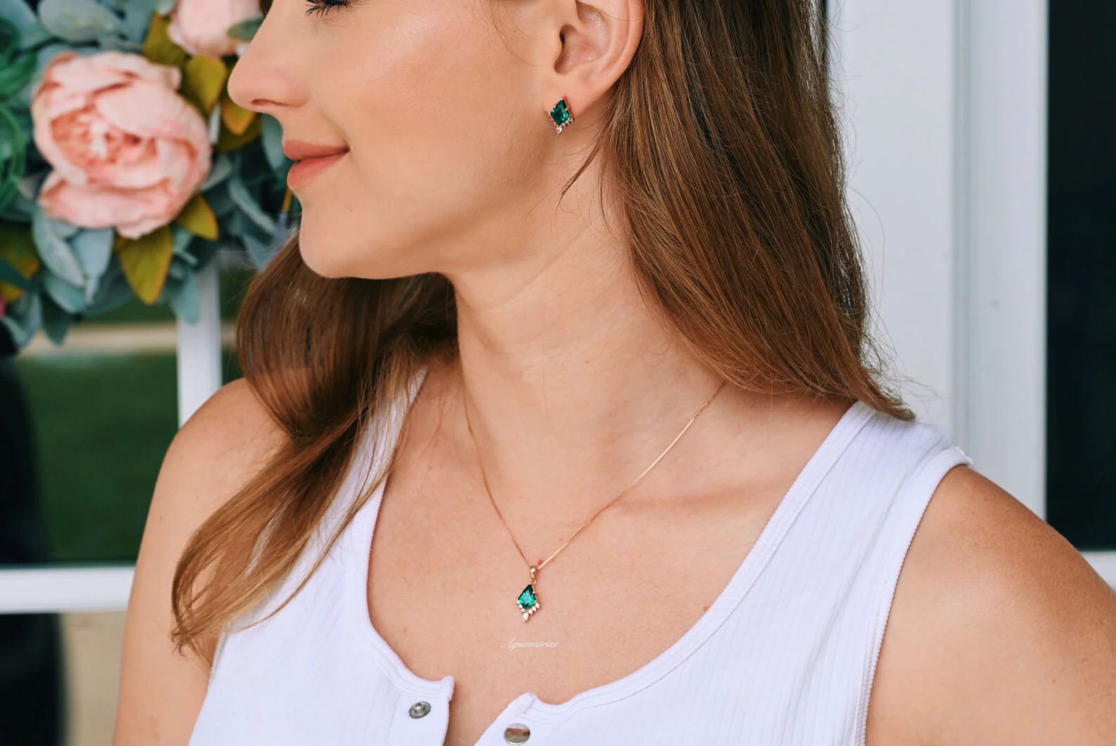 Skye Kite® Emerald Stud Earrings in 14K Rose Gold Vermeil - Image 4