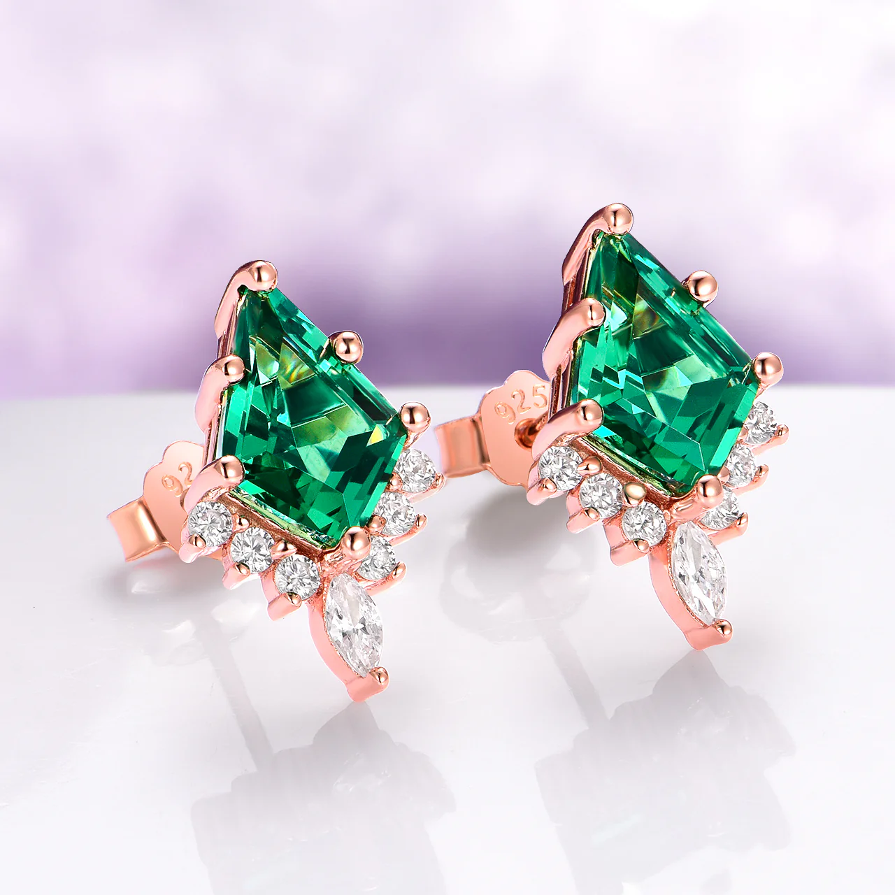 Skye Kite® Emerald Stud Earrings in 14K Rose Gold Vermeil - Image 5