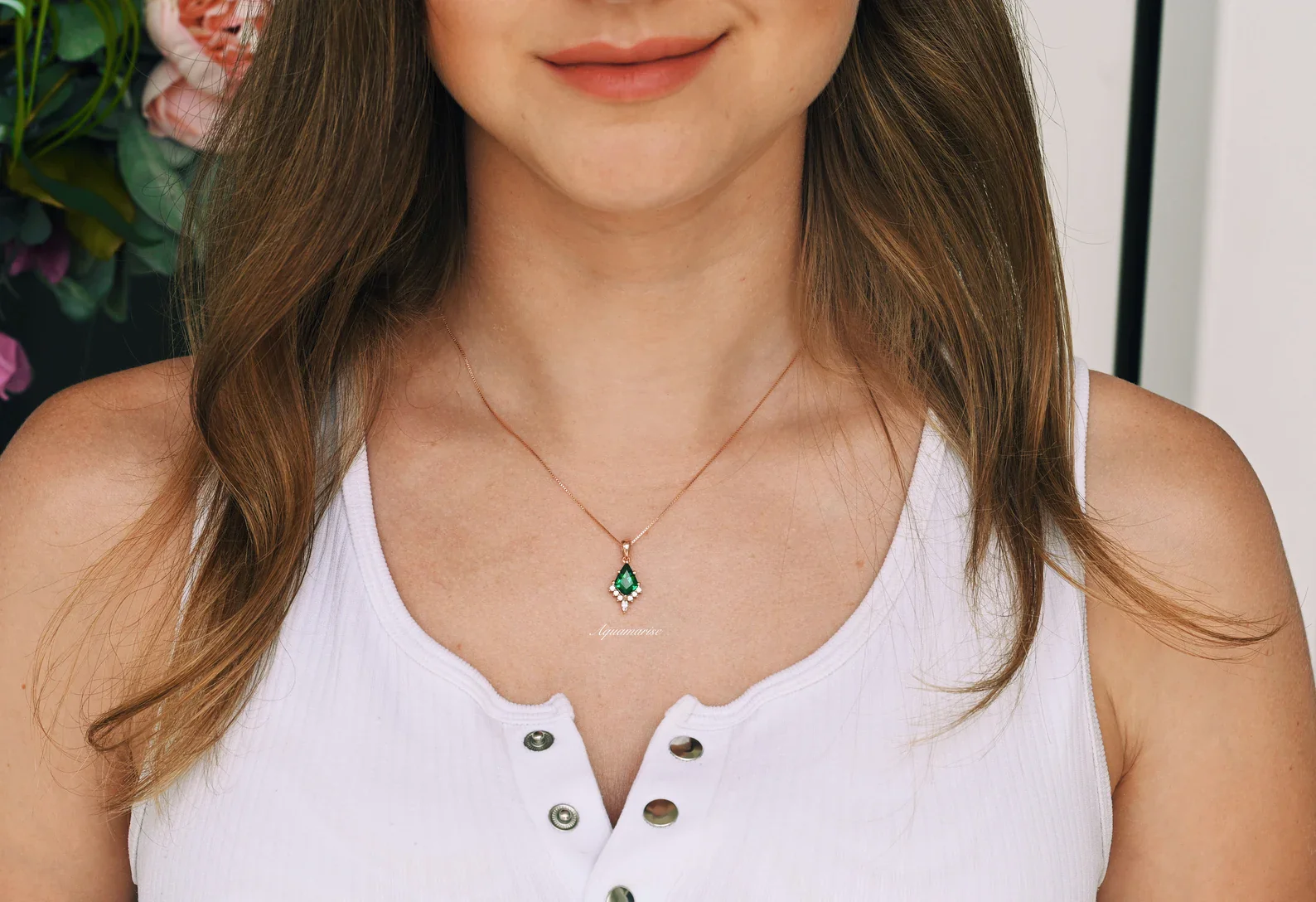 Skye Kite® Emerald Necklace in 14K Rose Gold Vermeil - Image 3