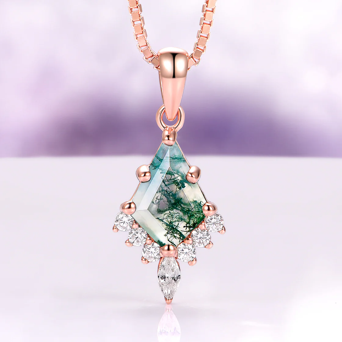 Skye Kite® Green Moss Agate Pendant Necklace in 14K Rose Gold Vermeil
