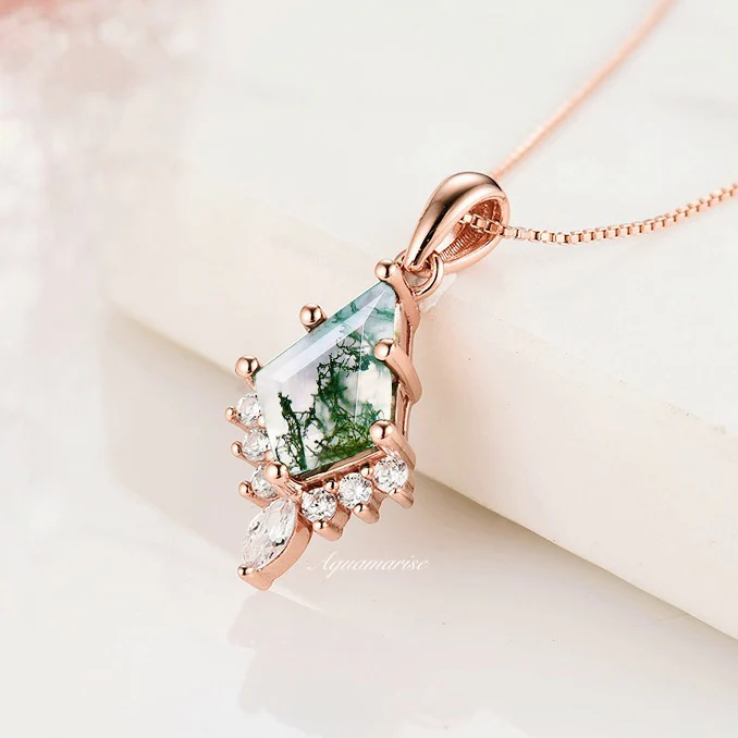 Skye Kite® Green Moss Agate Pendant Necklace in 14K Rose Gold Vermeil - Image 2