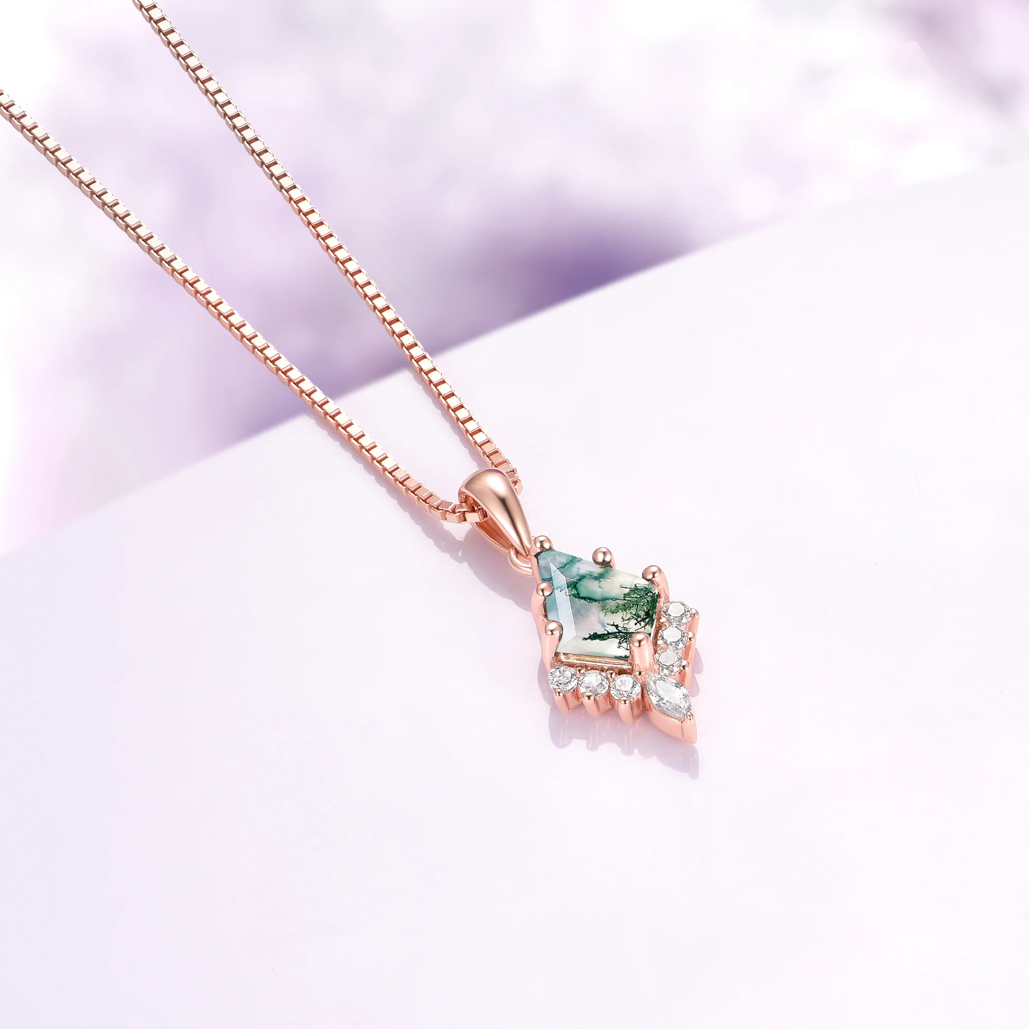 Skye Kite® Green Moss Agate Pendant Necklace in 14K Rose Gold Vermeil - Image 5
