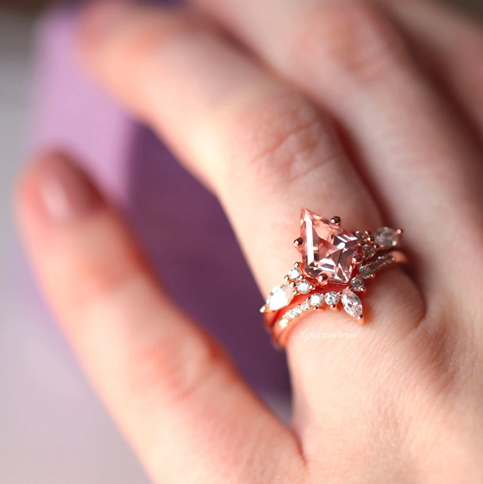 Skye Kite® Morganite Engagement Ring Set in 14K Solid Rose Gold - Image 3