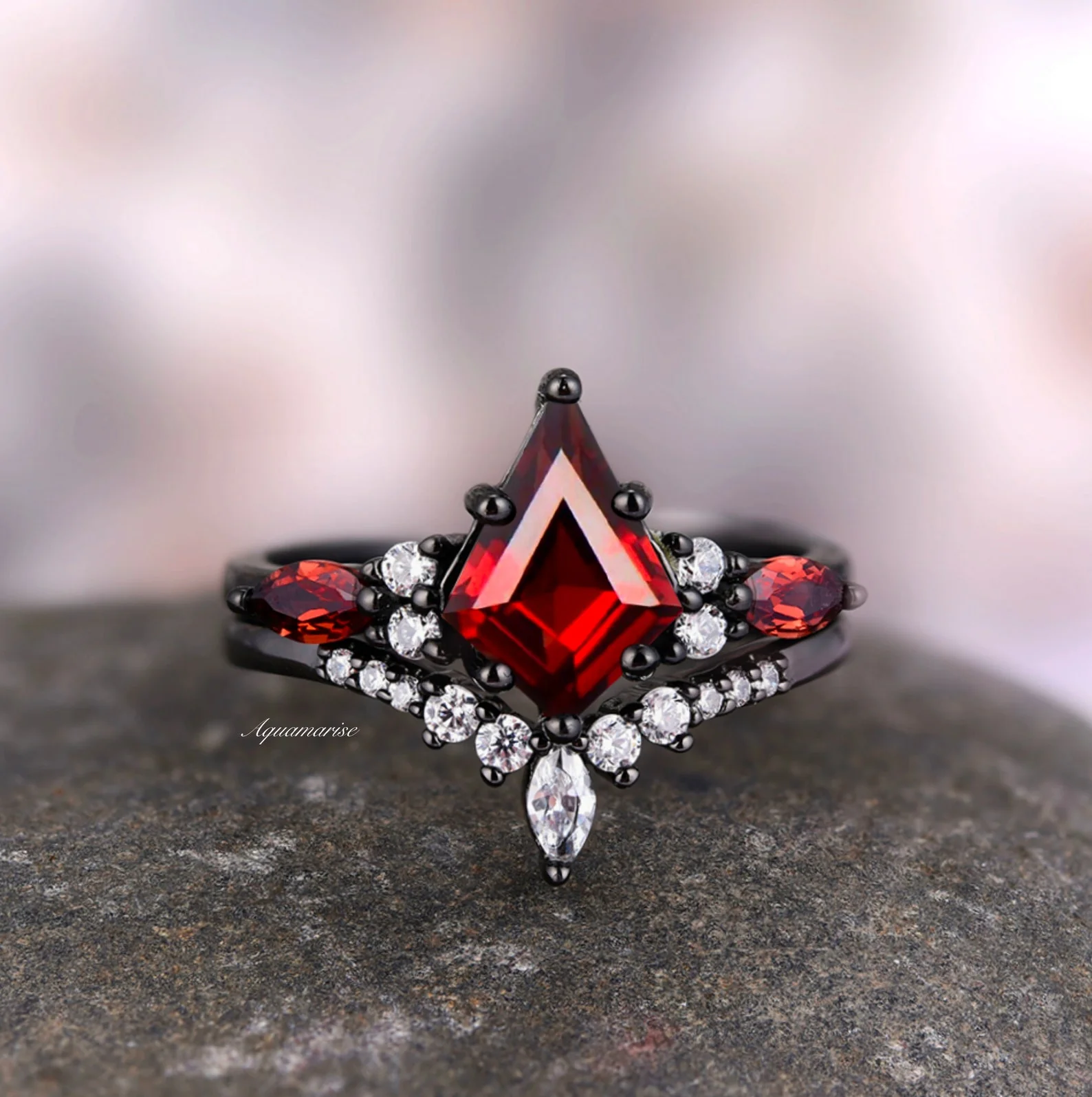 Skye KiteĀ® Natural Red Garnet Couples Ring Set - Image 13
