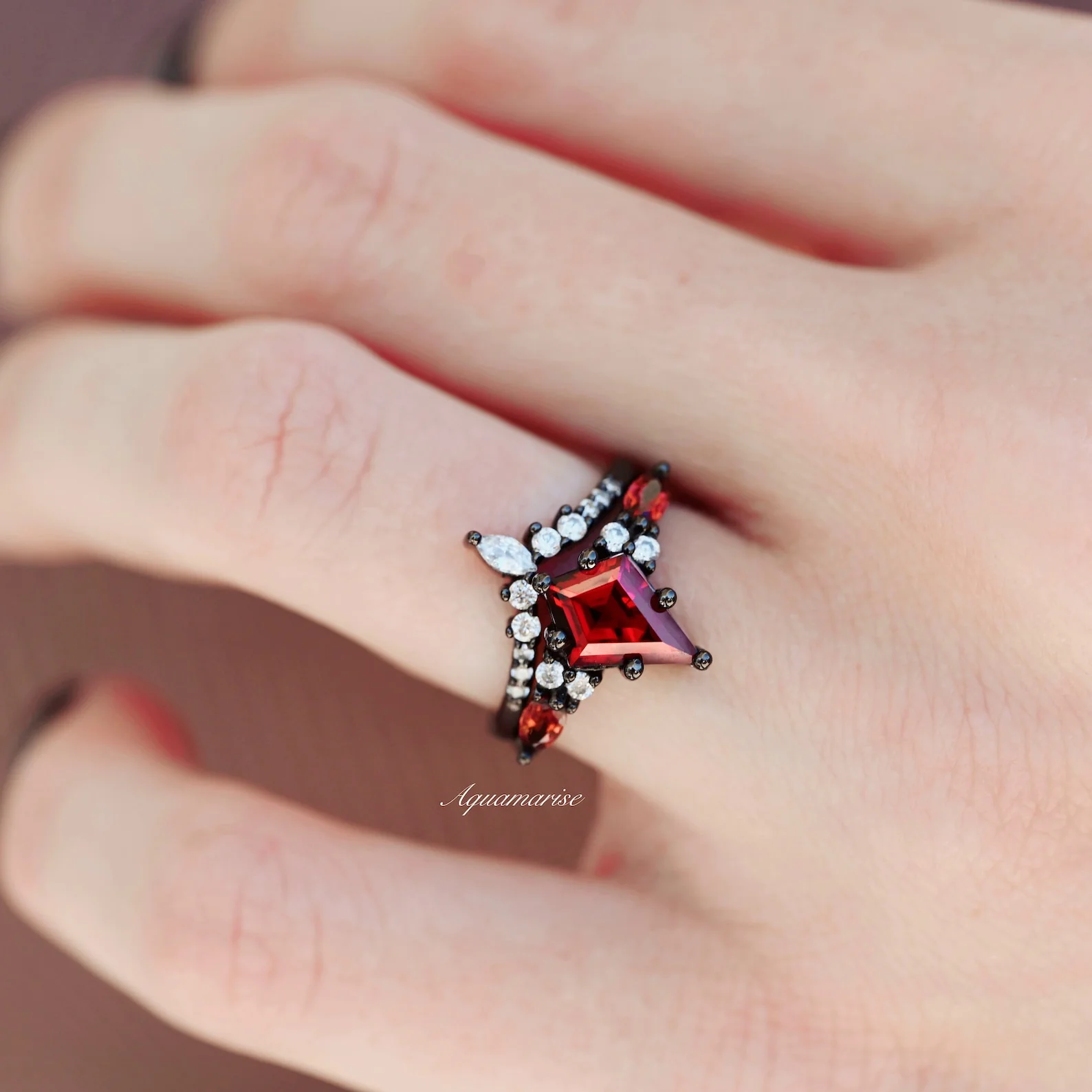 Skye KiteĀ® Natural Red Garnet Couples Ring Set - Image 6