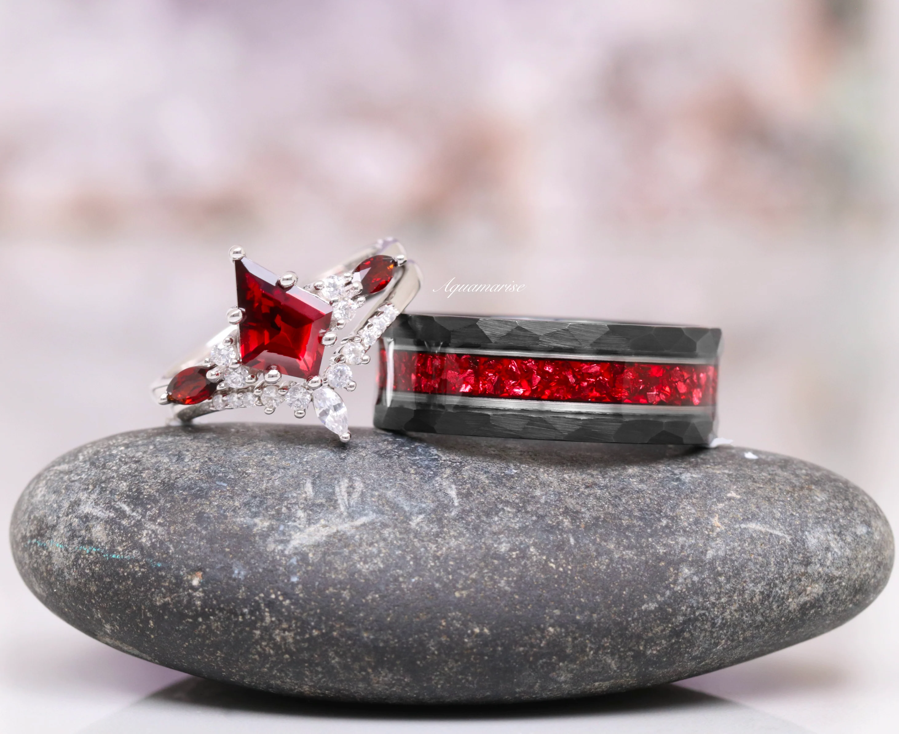 Skye Kite®  Natural Red Garnet Couples Ring Set - Image 3