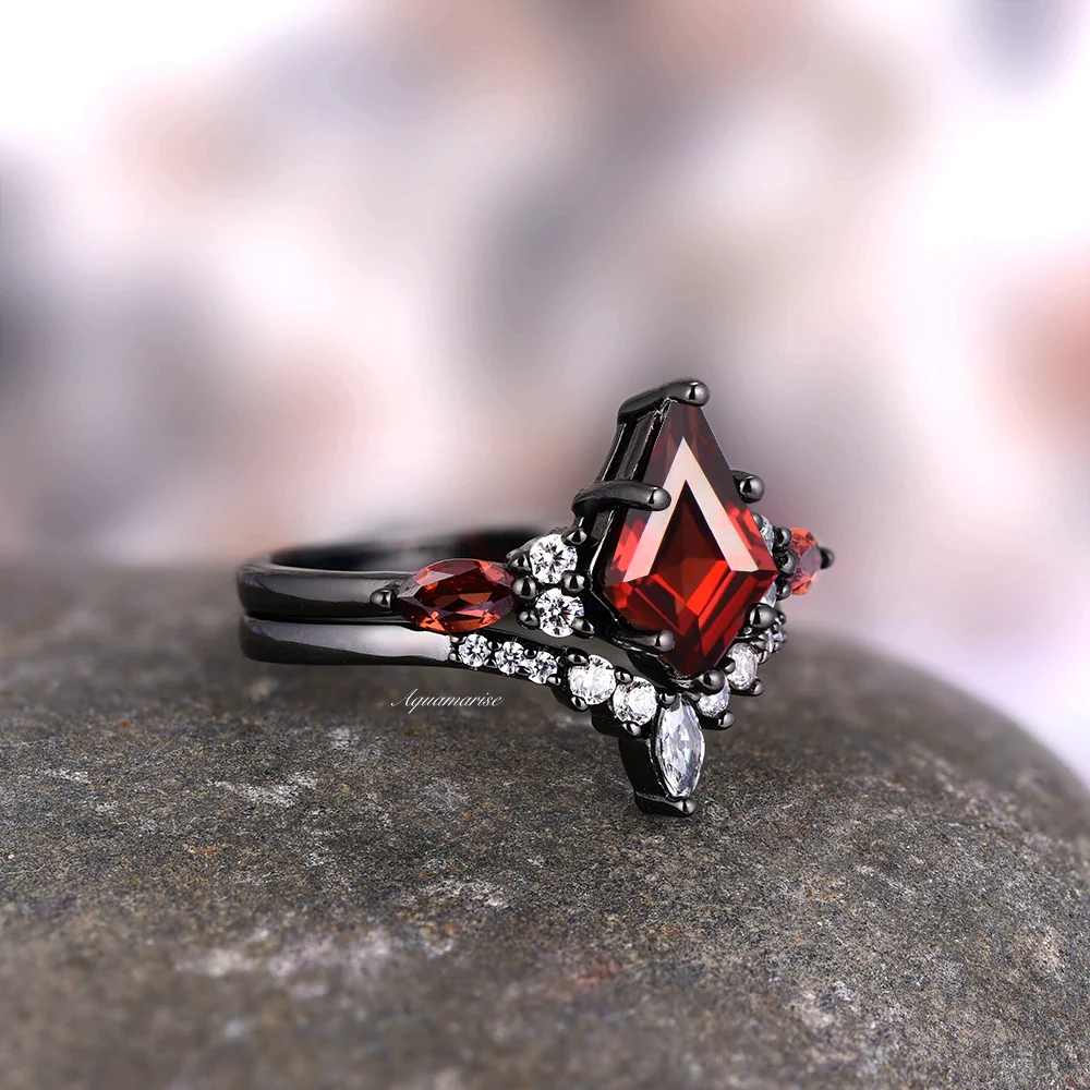Skye KiteĀ® Natural Red Garnet Kite Engagement Ring Set in Black Rhuthenium - Image 9