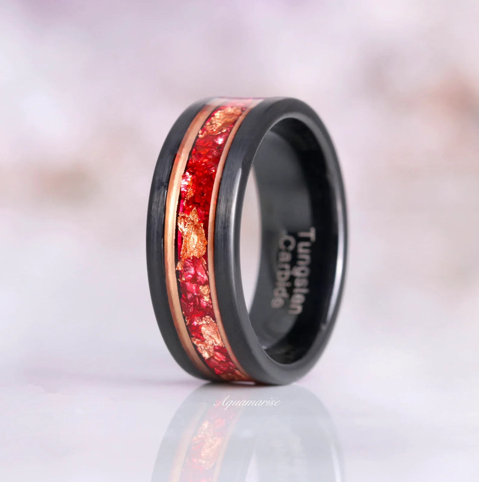 Skye KiteĀ® Ruby & Rose Gold Leaf Couples Ring Set - Image 10