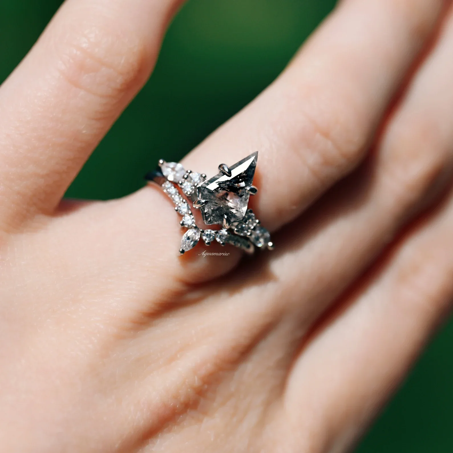 Skye Kite® Galaxy Raw Herkimer Diamond Ring Set in Sterling Silver (Salt & Pepper Diamond) - Image 5
