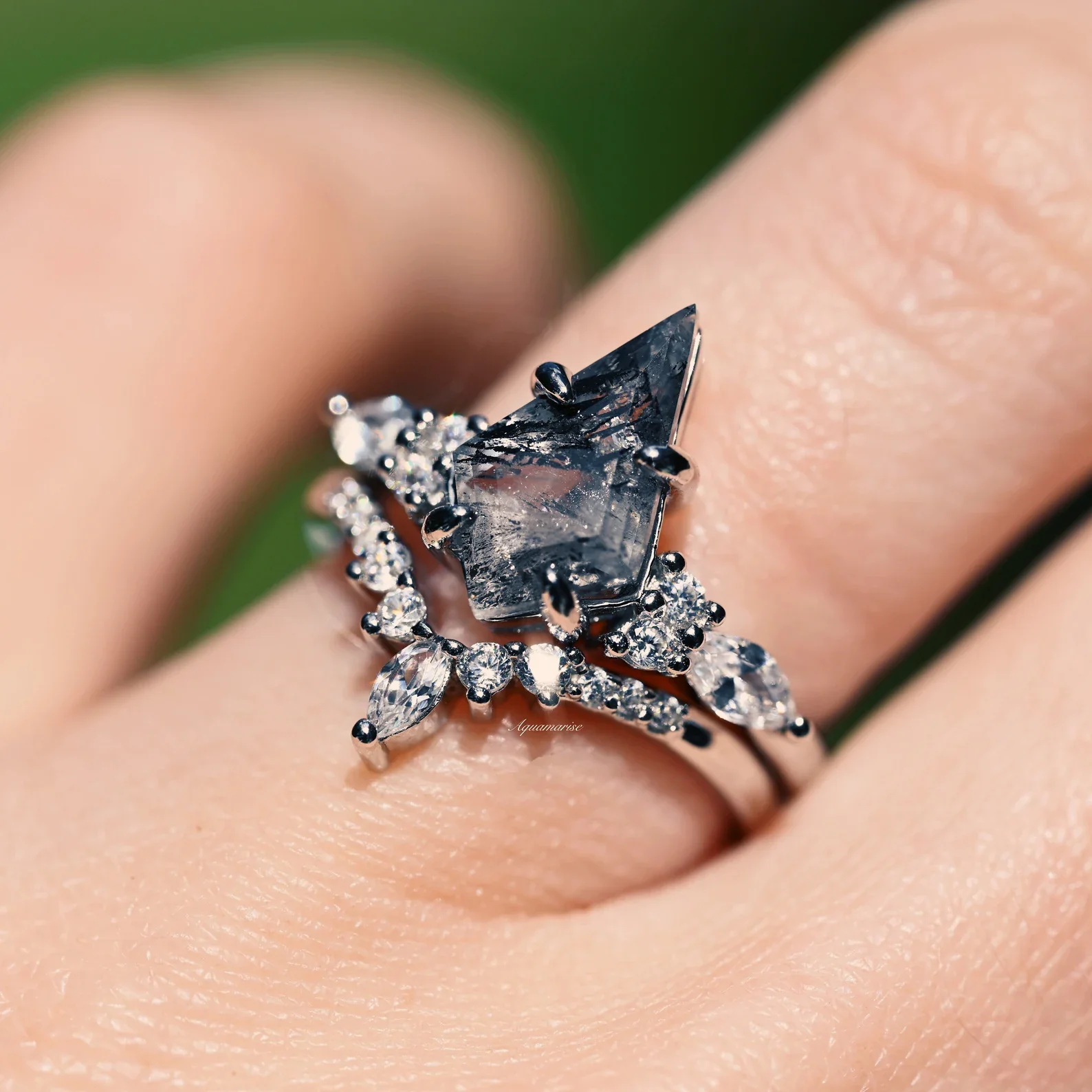 Skye Kite® Galaxy Raw Herkimer Diamond Ring Set in Sterling Silver (Salt & Pepper Diamond) - Image 7