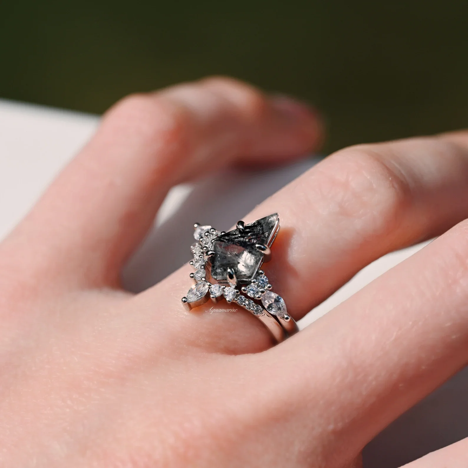 Skye Kite® Galaxy Raw Herkimer Diamond Ring Set in Sterling Silver (Salt & Pepper Diamond) - Image 6