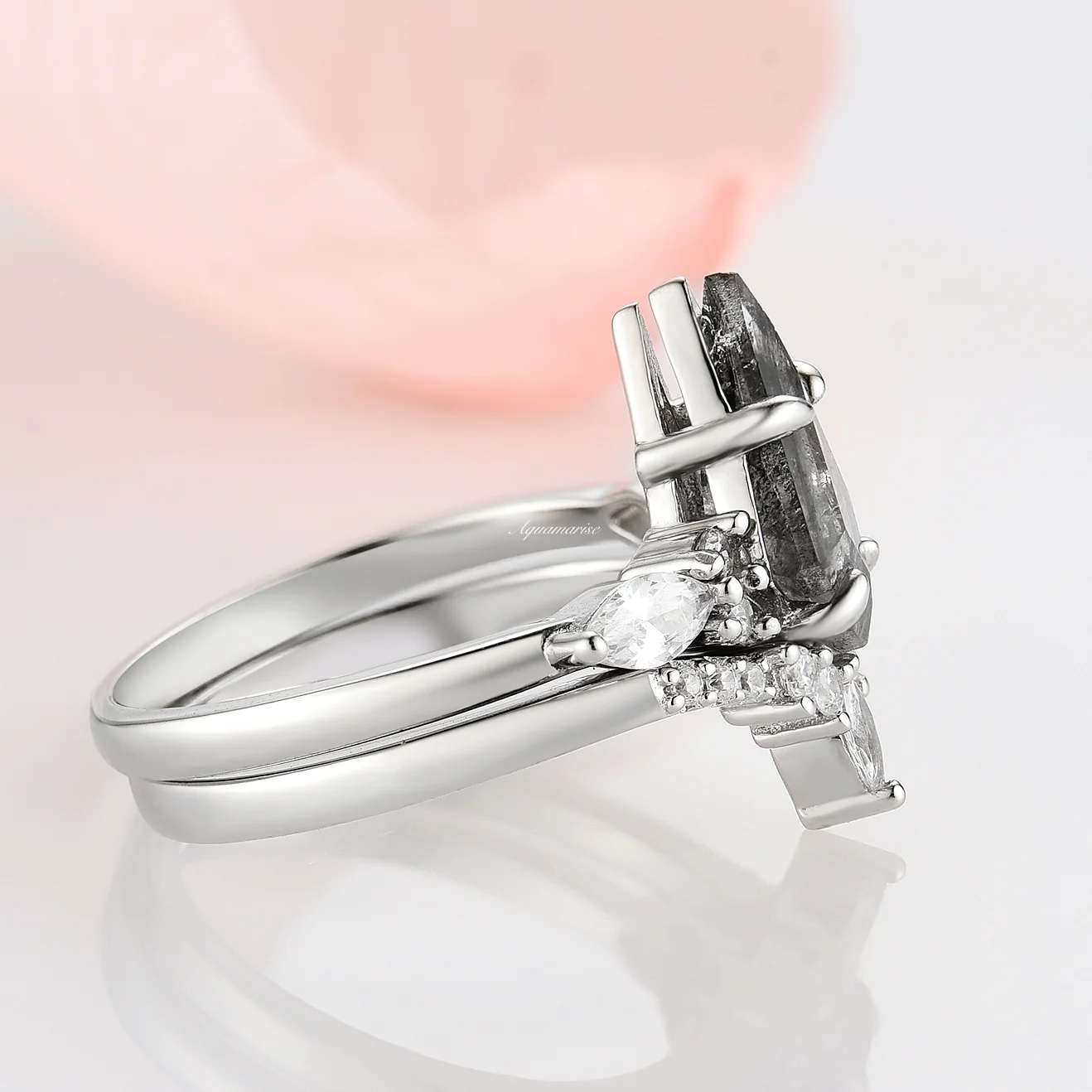 Skye Kite® Galaxy Raw Herkimer Diamond Ring Set in Sterling Silver (Salt & Pepper Diamond) - Image 11