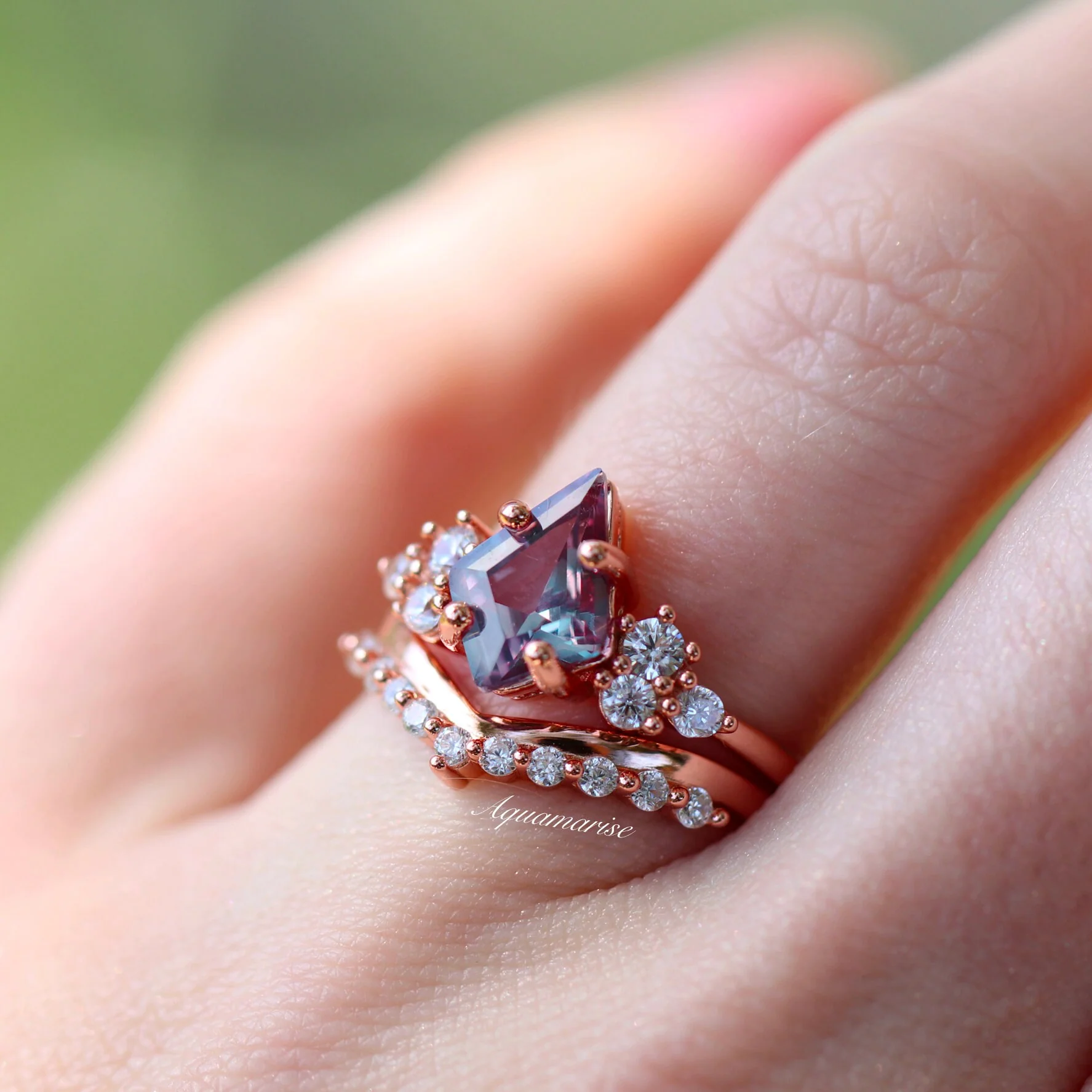 Skylar Kite Cut Alexandrite Engagement Ring Set in 14K Solid Rose Gold - Image 3