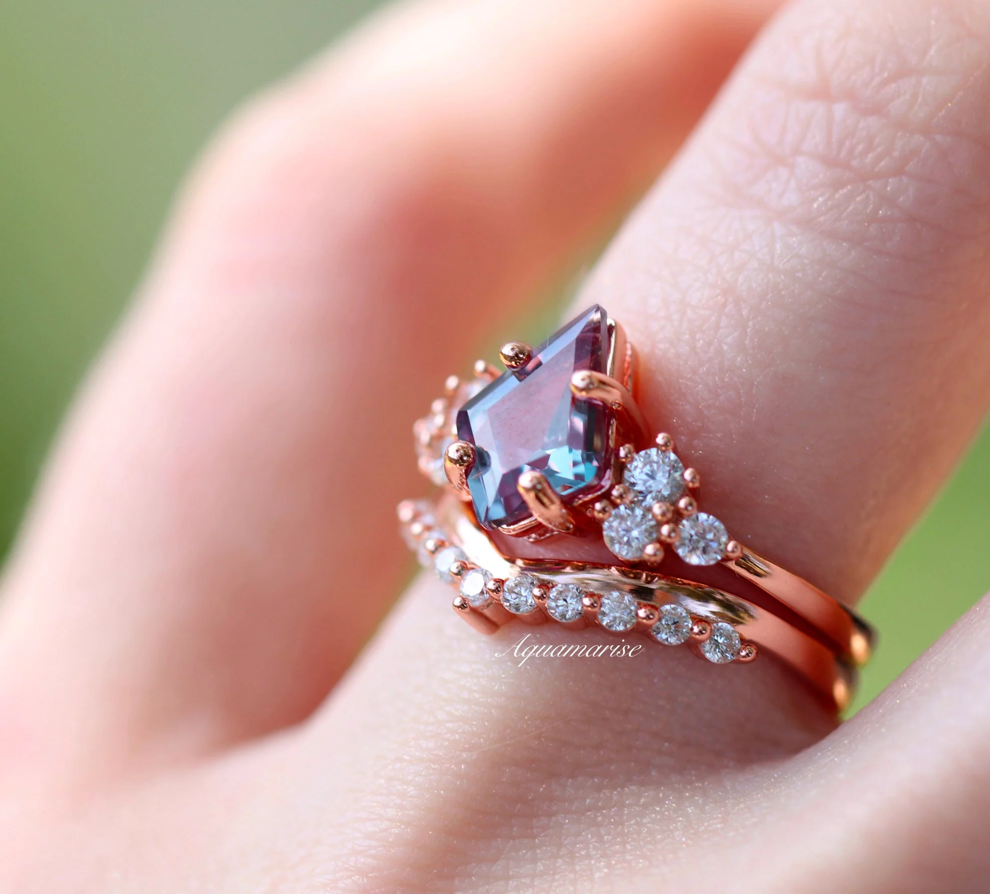 Skylar Kite Cut Alexandrite Engagement Ring Set in 14K Solid Rose Gold - Image 4