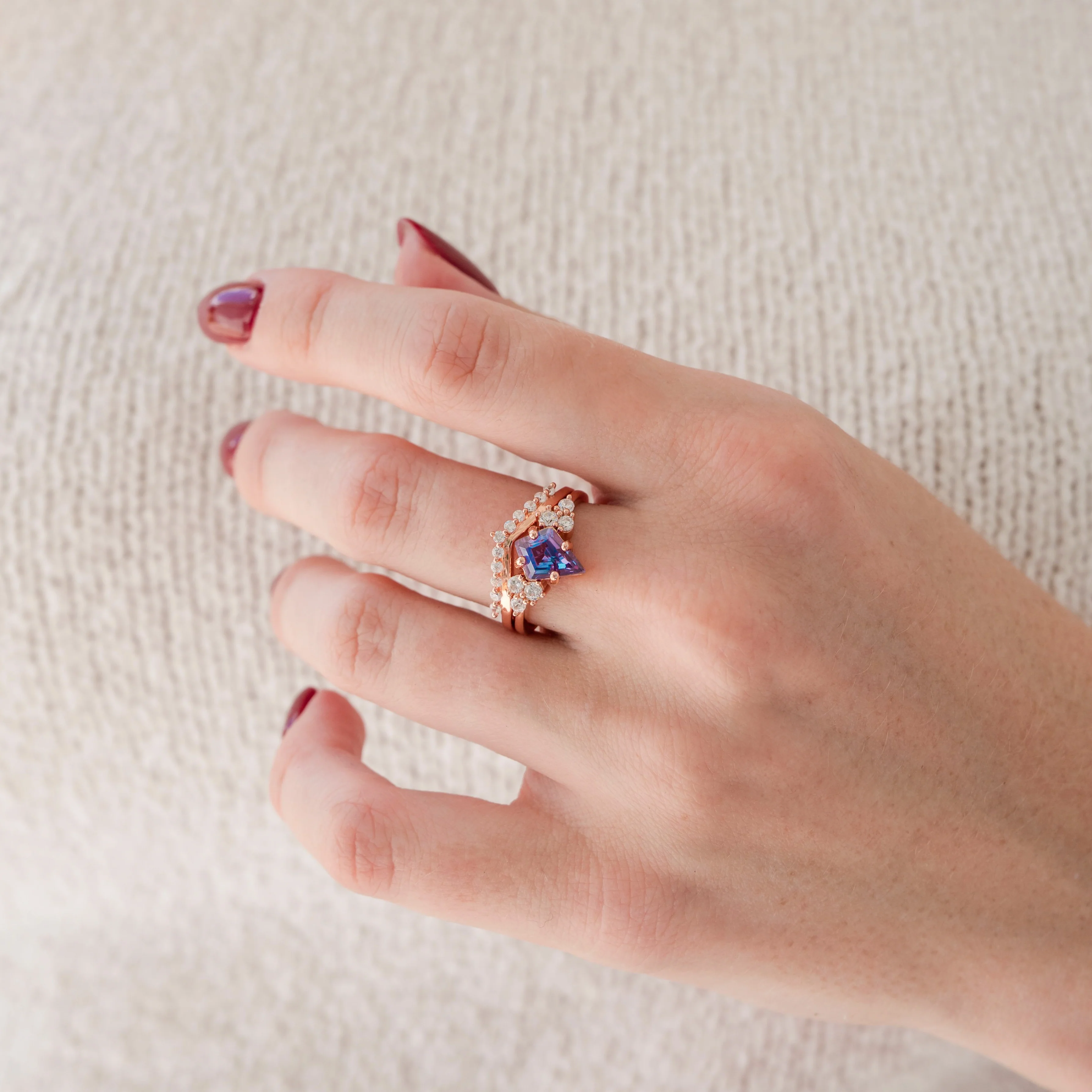 Skylar Kite Cut Alexandrite Engagement Ring Set in 14K Solid Rose Gold - Image 5