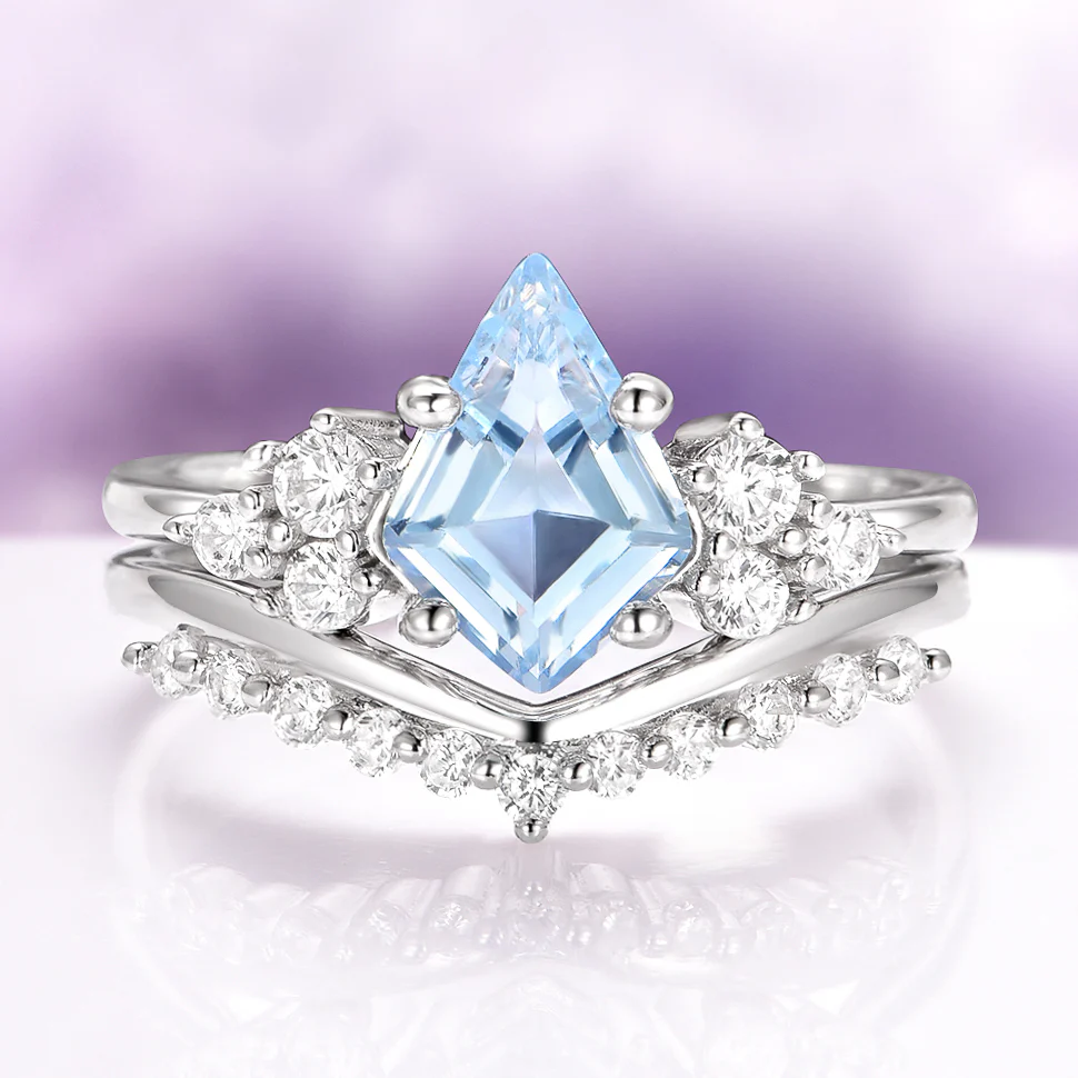 Skylar Kite Cut Aquamarine Engagement Ring Set in 14K White Gold