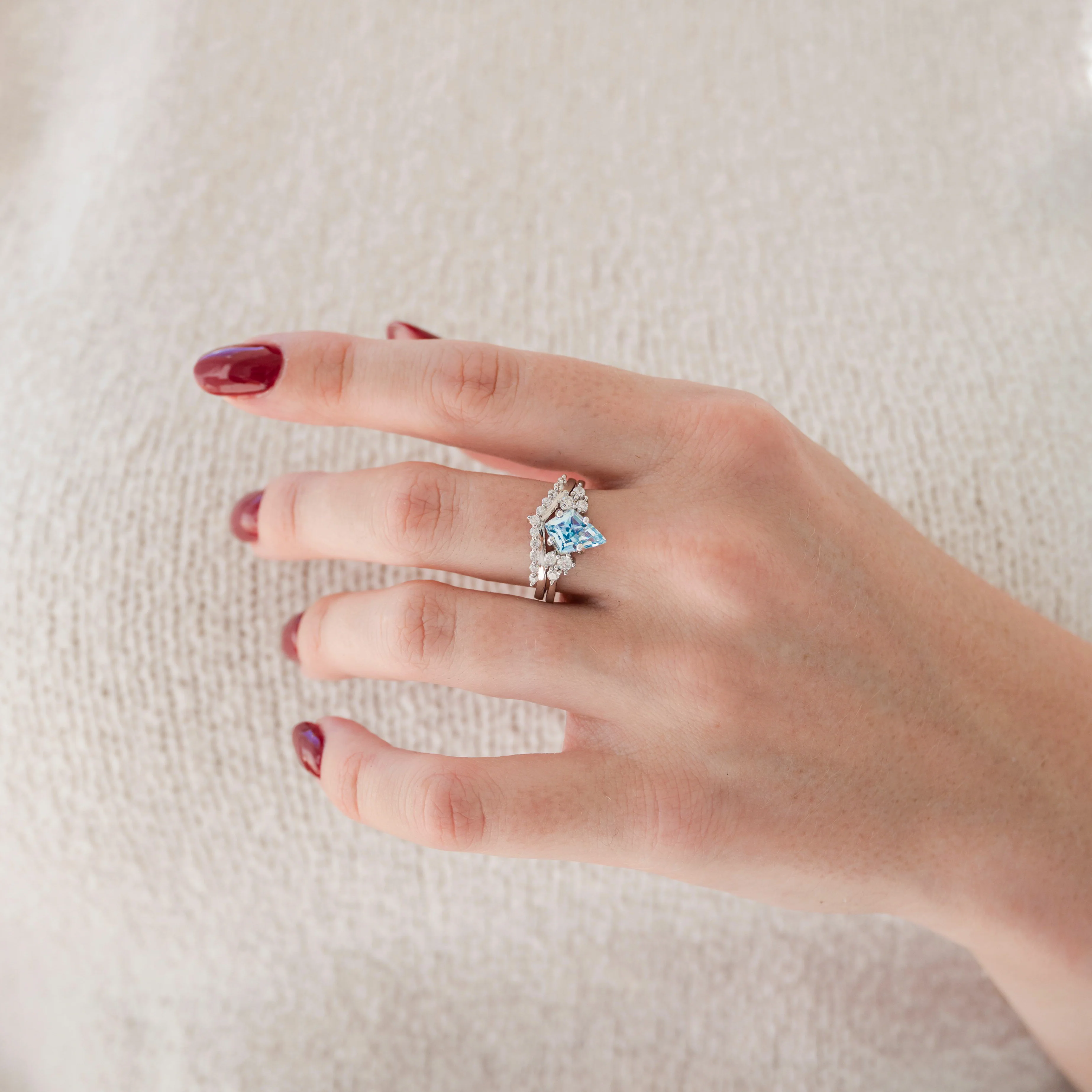 Skylar Kite Cut Aquamarine Engagement Ring Set in 14K White Gold - Image 4