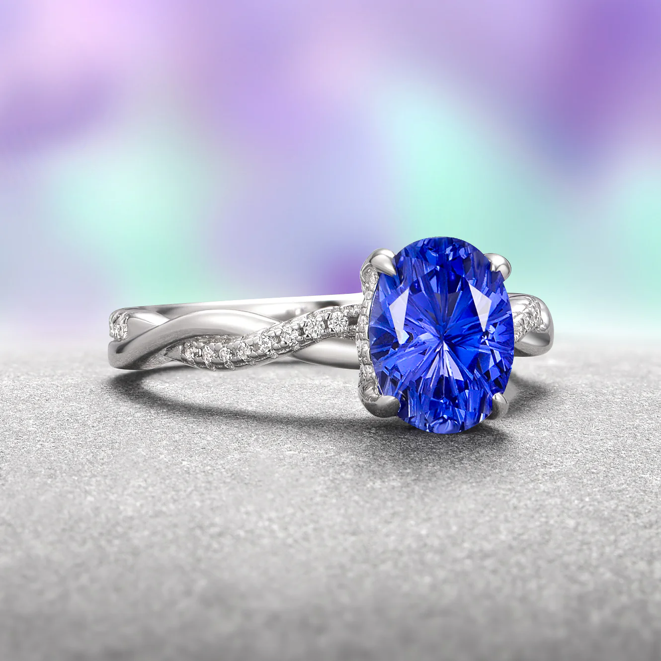 Sophia Fireworks Cut Blue Sapphire Ring in Sterling Silver - Image 3