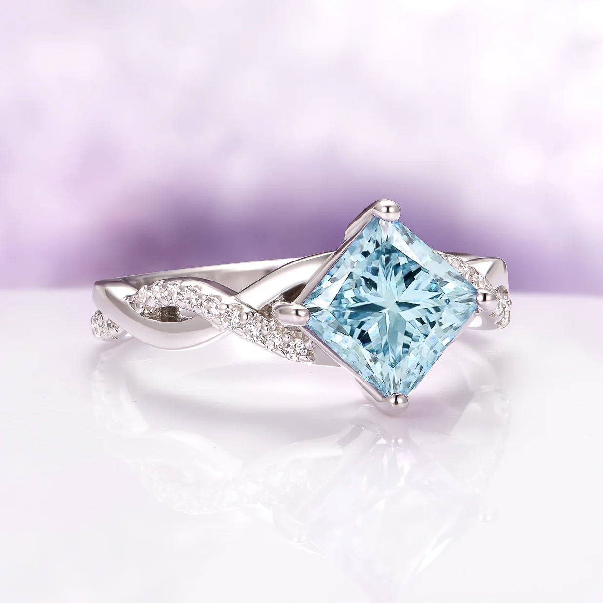 Sophia Twisted Vine Aquamarine Engagement Ring in 14K White Gold - Image 4