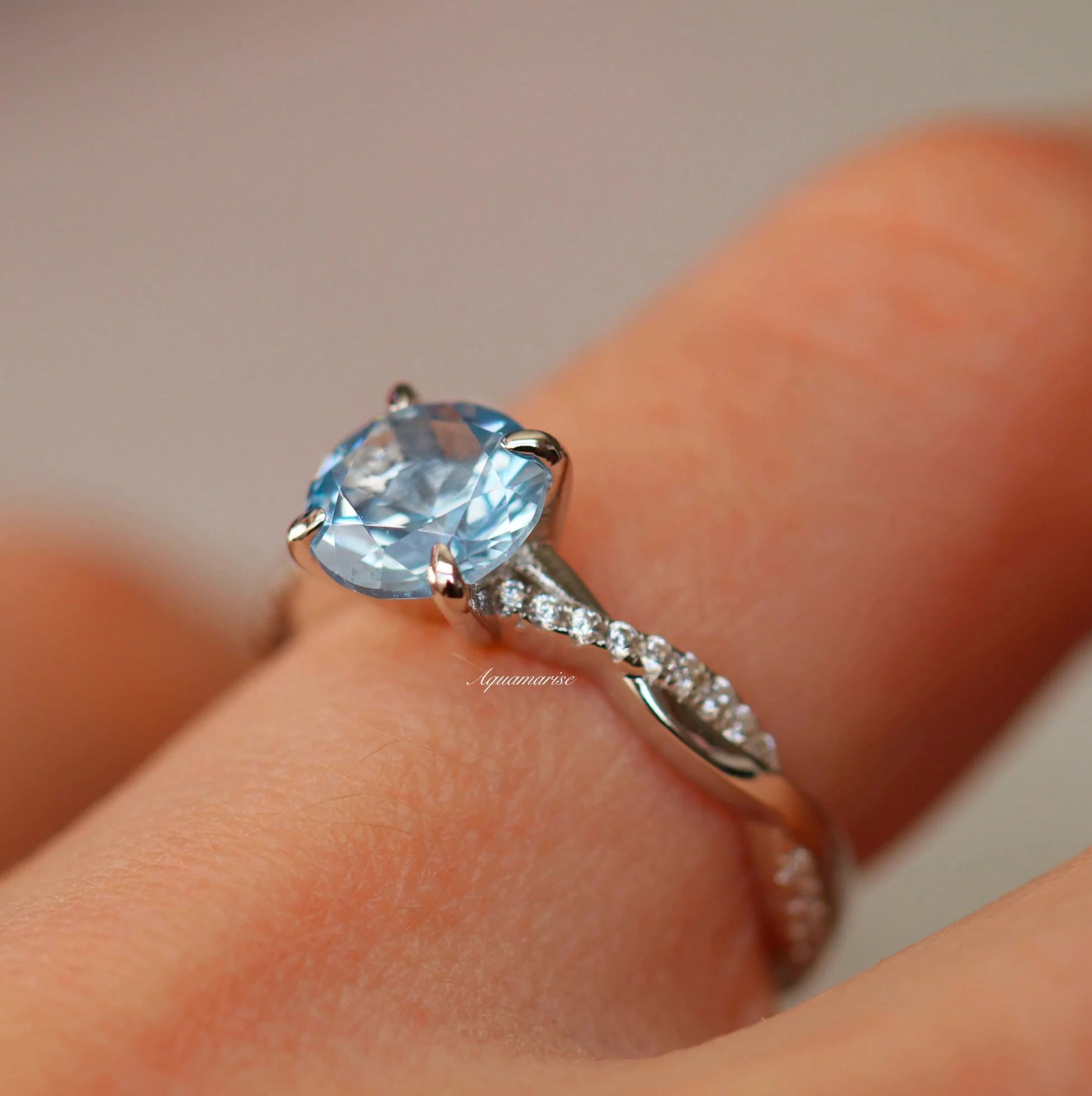 Sophia Twisted Vine Aquamarine Engagement Ring in 14K White Gold - Image 3