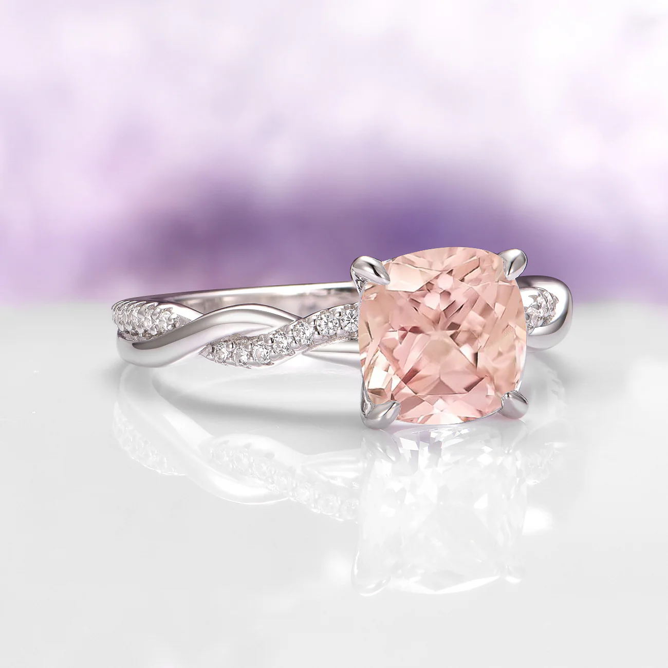 Sophia Twisted Vine Morganite Engagement Ring in 14K White Gold - Image 2