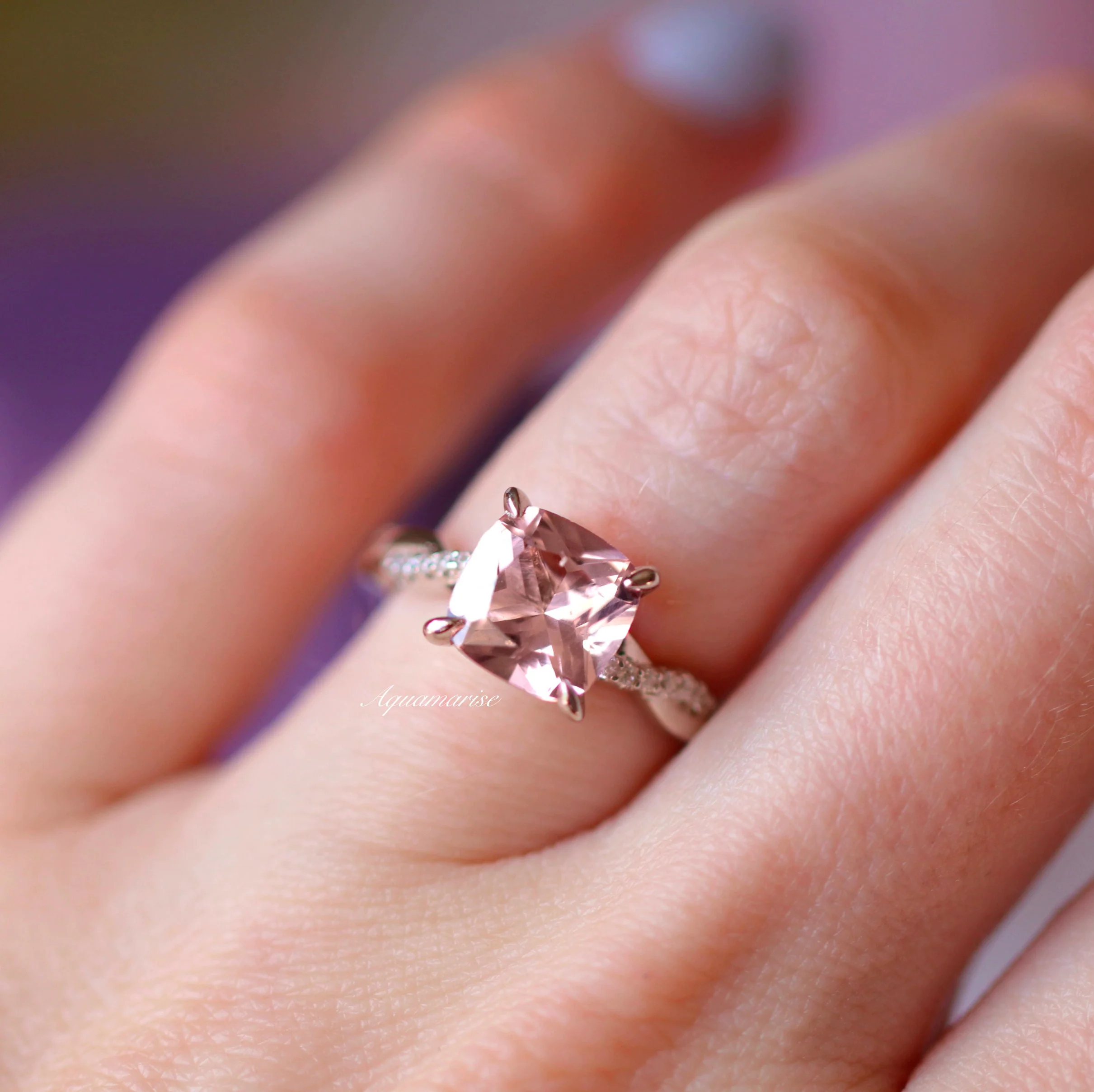 Sophia Twisted Vine Morganite Engagement Ring in 14K White Gold - Image 3