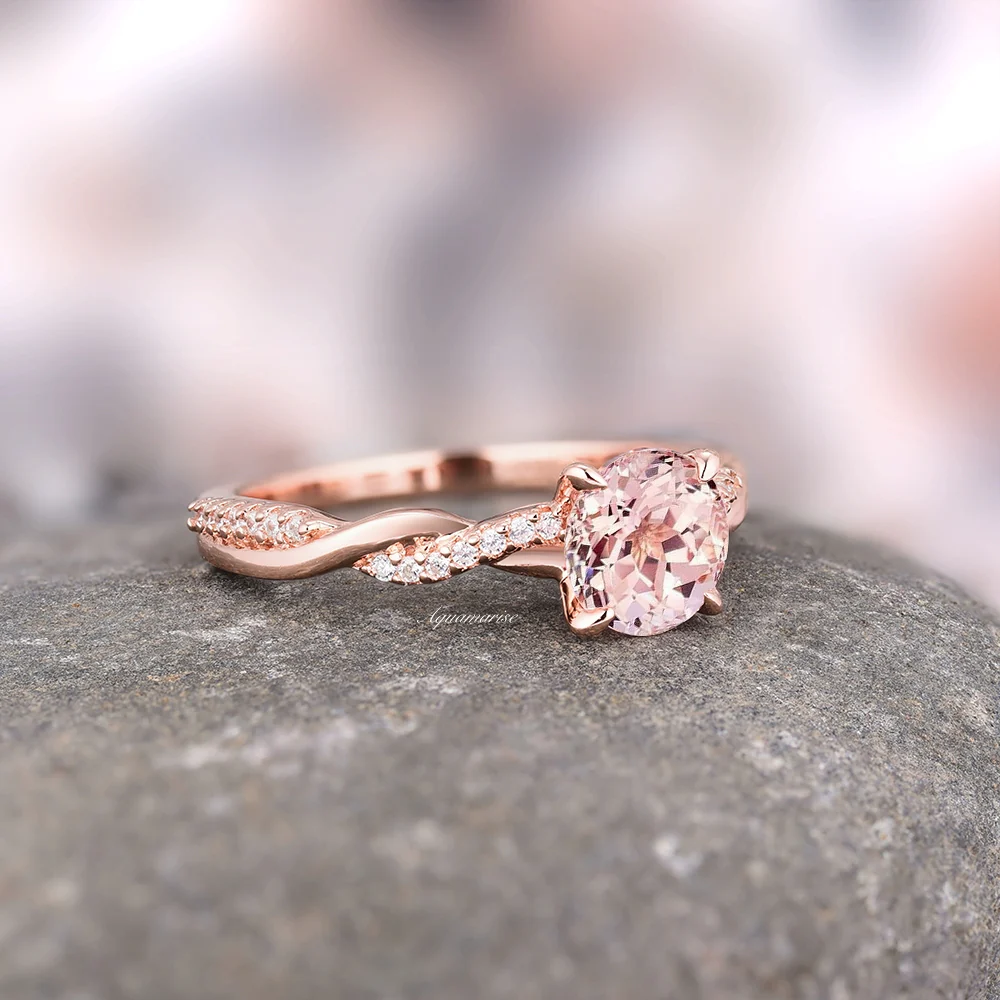 Sophia Twisted Vine Morganite Ring- 14K Solid Rose Gold - Image 4