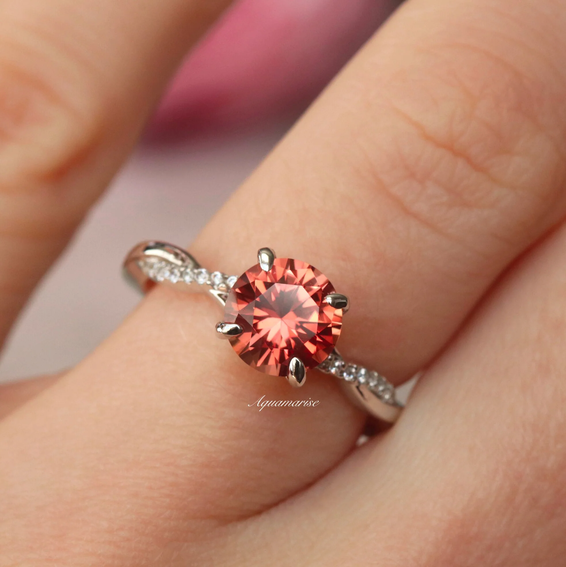 Sophia Padparadscha Sapphire Engagement Ring in 14K White Gold - Image 3