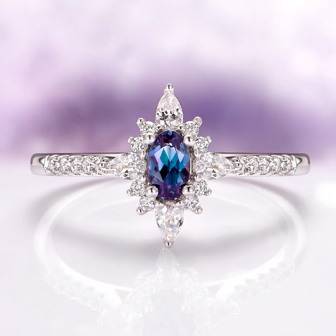 Starburst Alexandrite Engagement Ring in 14K White Gold