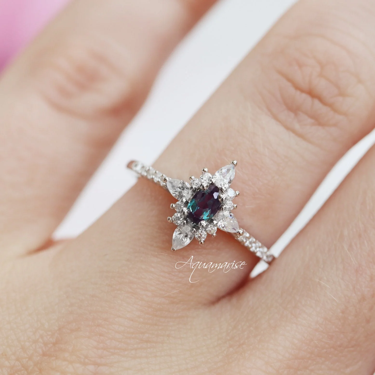 Starburst Alexandrite Engagement Ring in 14K White Gold - Image 4