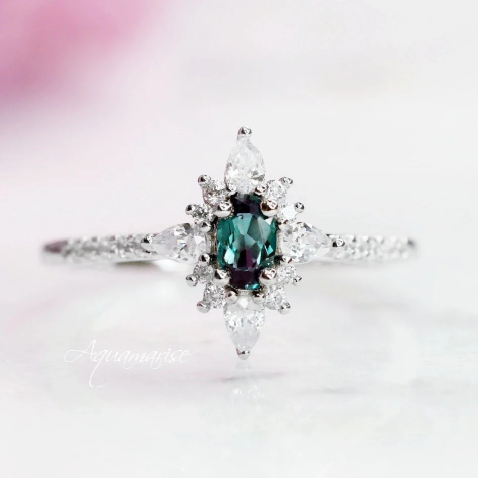 Starburst Alexandrite Engagement Ring in 14K White Gold - Image 7