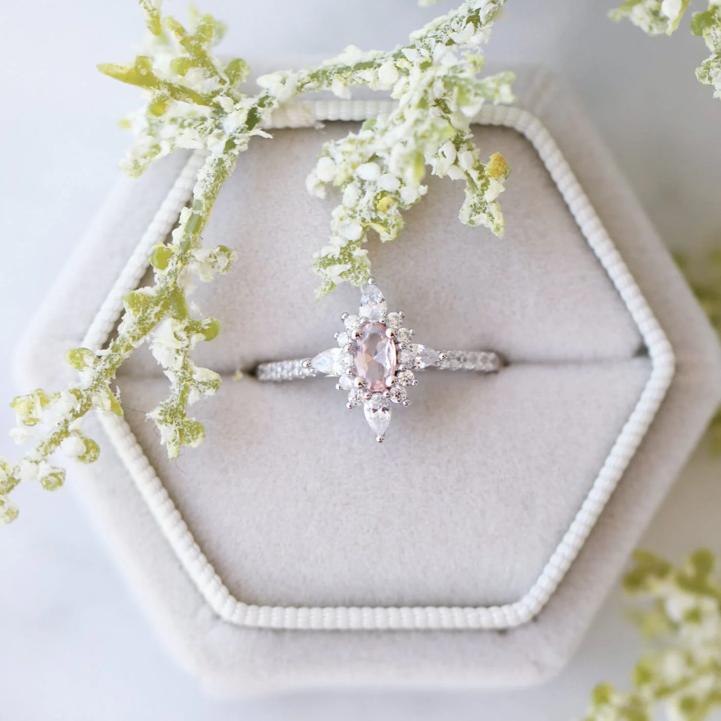 Starburst Morganite Engagement Ring in Sterling Silver - Image 2