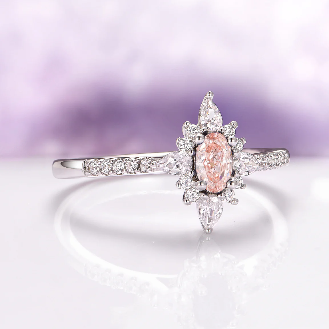 Starburst Morganite Engagement Ring in Sterling Silver - Image 5